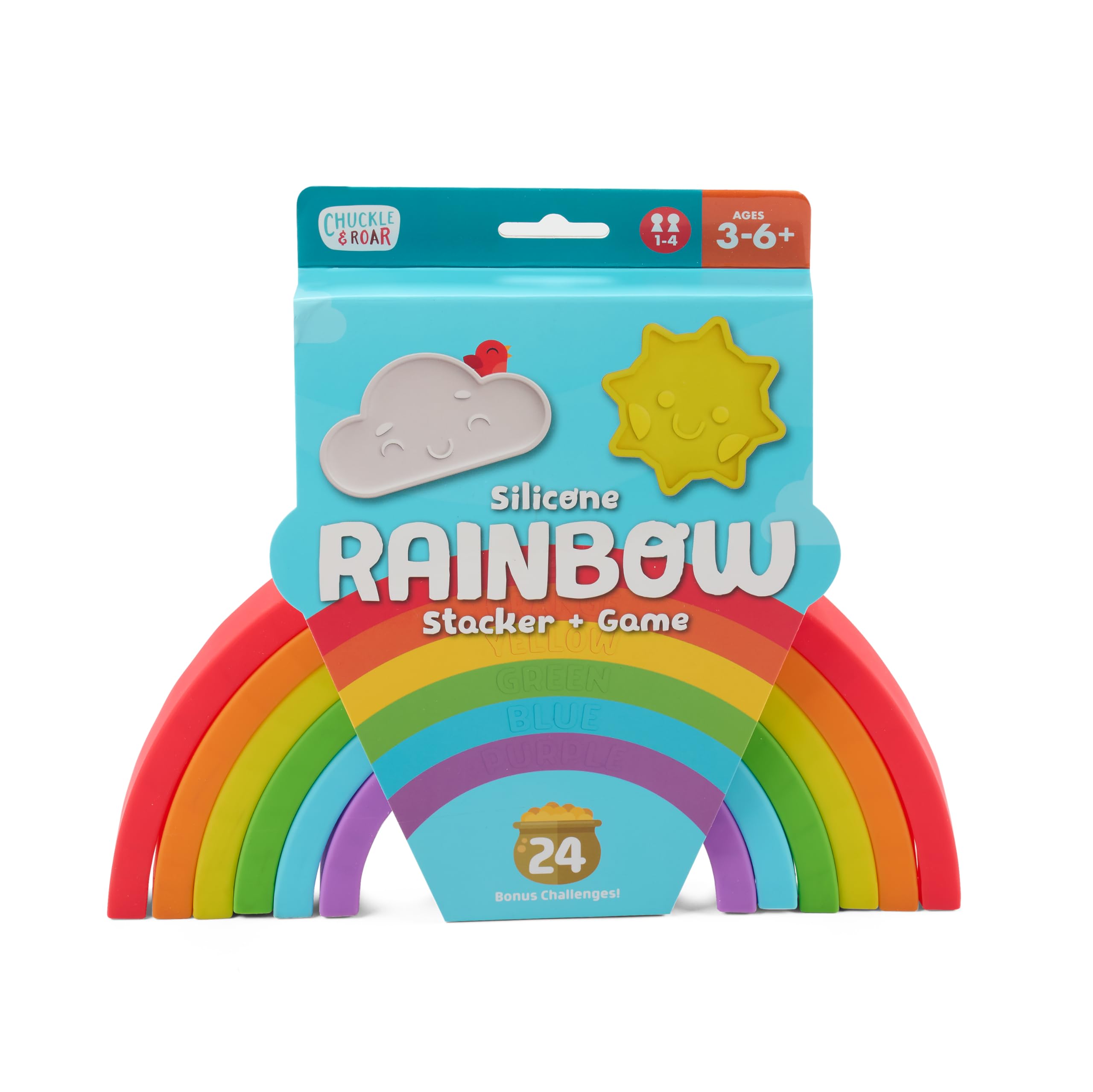 Chuckle & Roar Rainbow Stacker - Educational Stacking Toy for Toddlers & Preschoolers - Soft Silicone Sensory Learning Toy - Colorful Montessori Toy for Fine Motor Skills Development - Perfect for Playtime, Classroom & Homeschool Activities