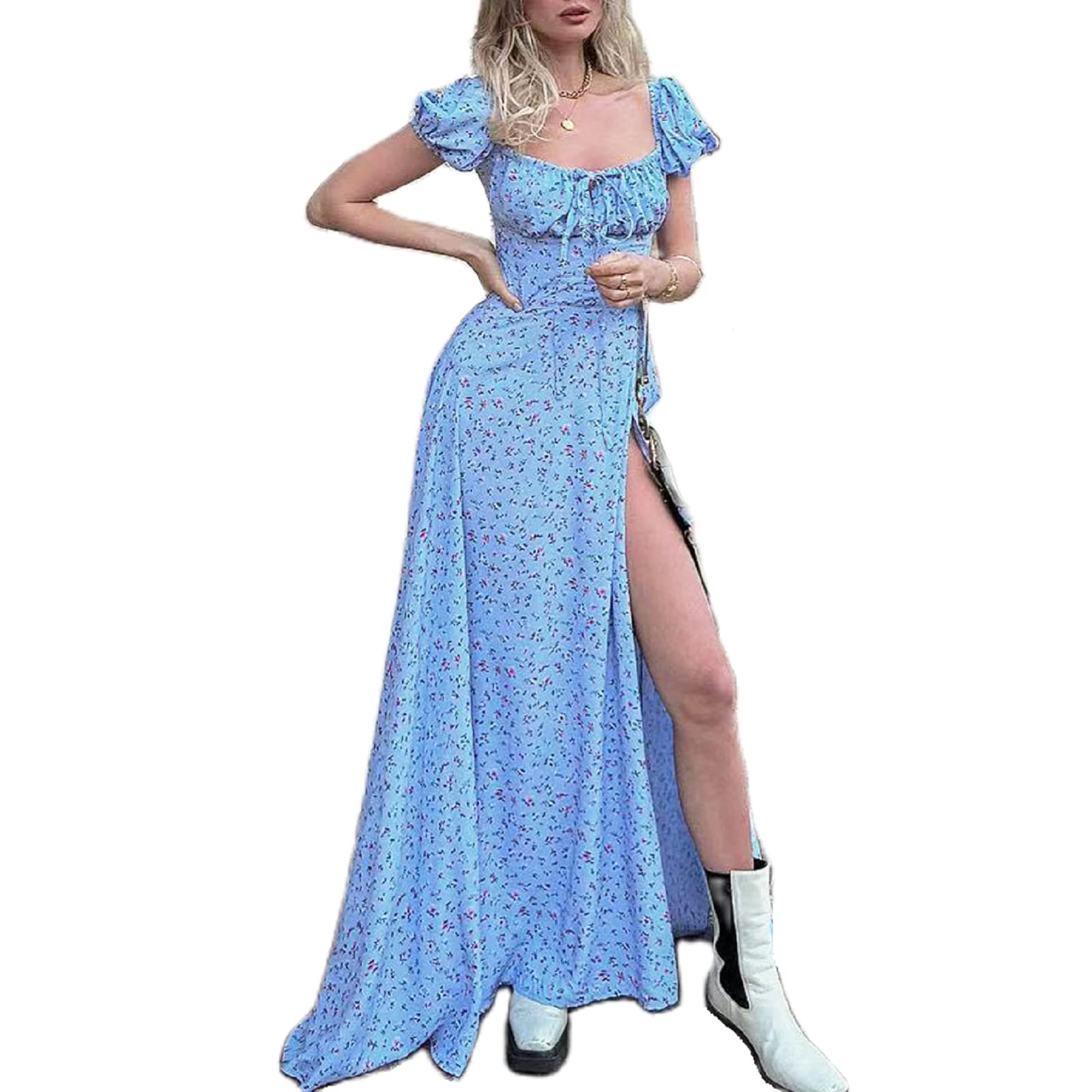 KMBANGI Women's Floral Print Spaghetti Strap Long Maxi Dress - Backless Bodycon Party Dress with Cutout Design | Perfect for Beach Vacations, Summer Parties & Evening Events