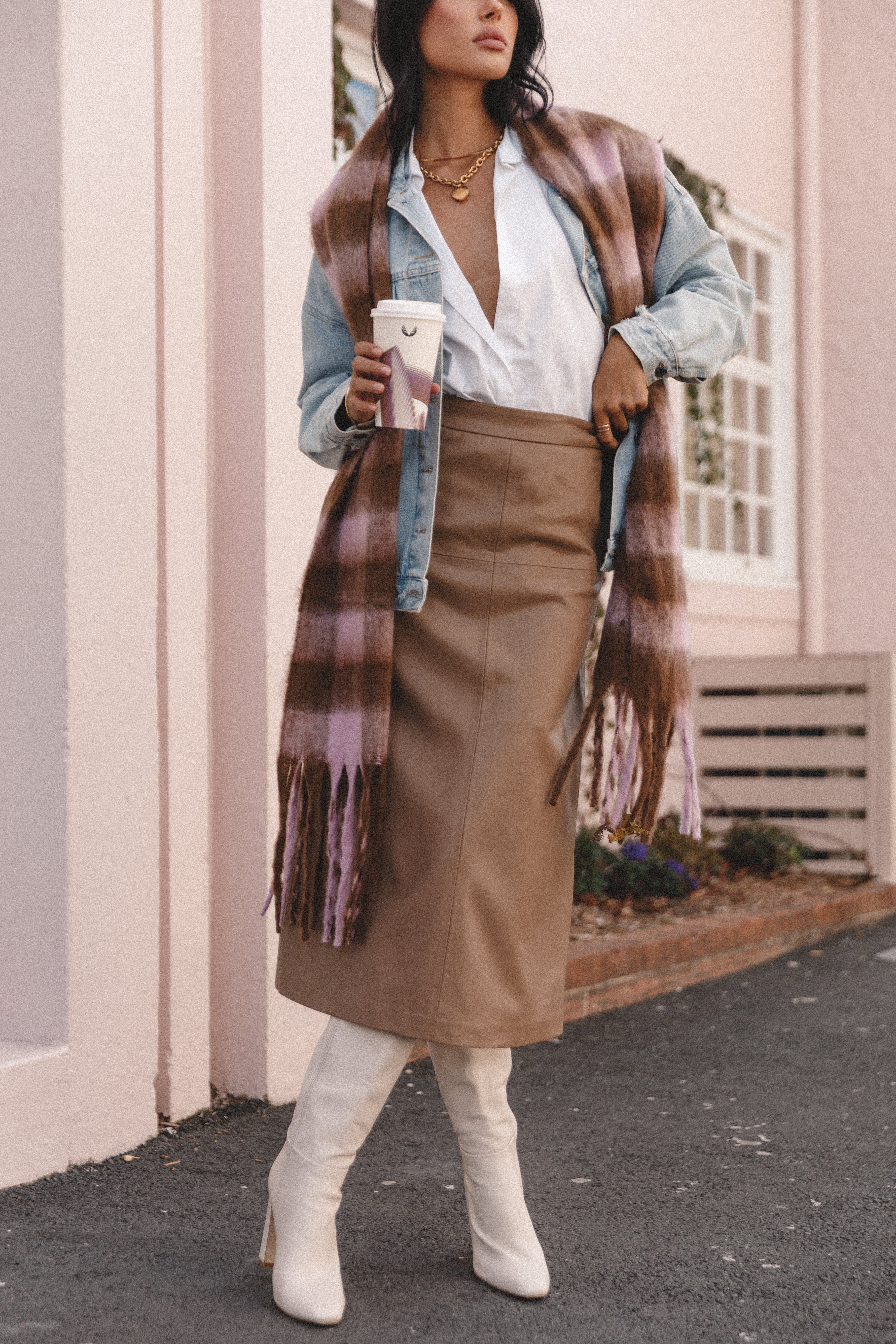 Ginnie Scarf - Soft Pink Checkered Womens Fashion Scarf for Winter, Fall & Spring Outfits | Perfect for Office, Travel & Casual Wear