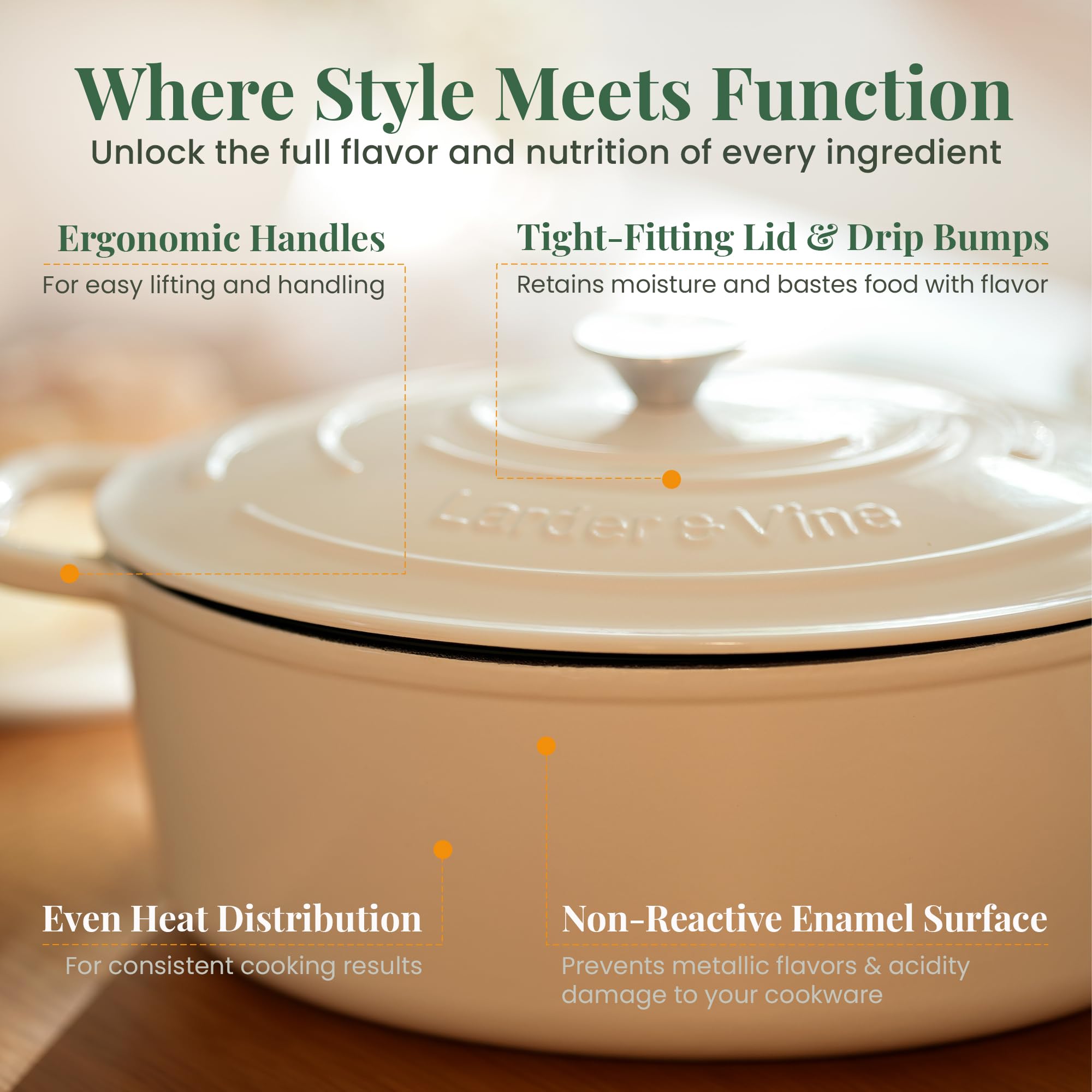 Premium Enameled Cast Iron Dutch Oven 8 Quart with Lid – Heavy Duty Oven & Stovetop Safe Cookware for Bread Baking, Sourdough, Stews & Roasting – Compatible with All Cooktops & Oven Safe to 500°F – Perfect for Home Chefs & Professional Kitchens