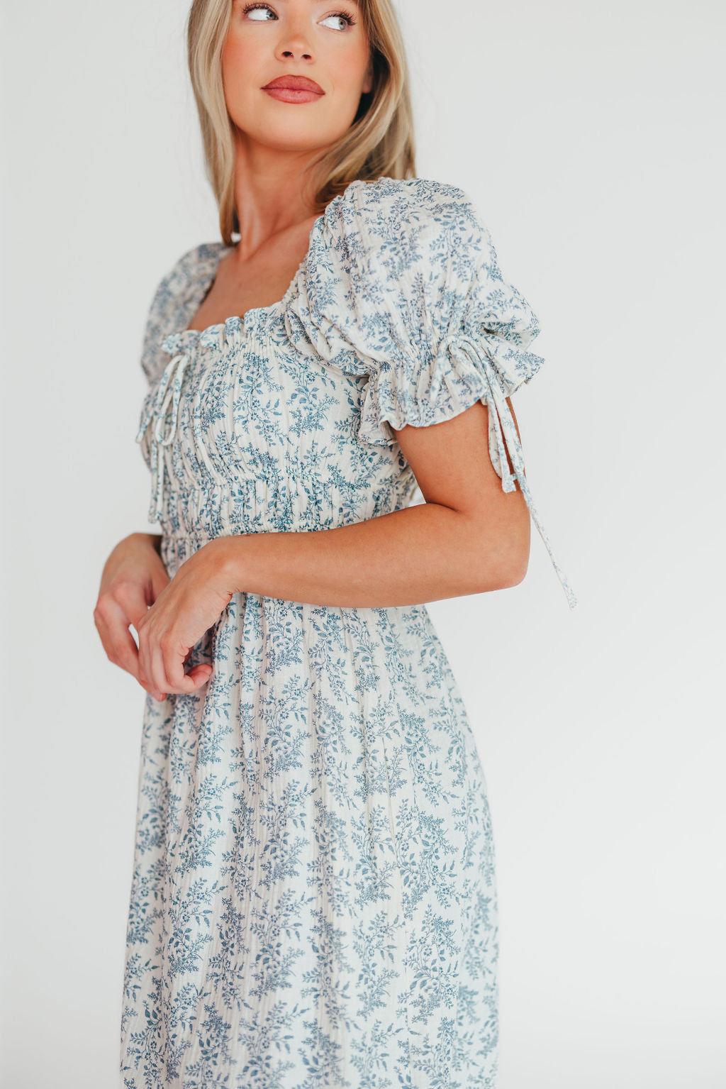 100% Cotton Savanna Steppe Midi Dress - Bump Friendly Maternity & Plus Size Blue Floral Dress for Women | Perfect for Summer Vacations, Beach Outings and Casual Wear