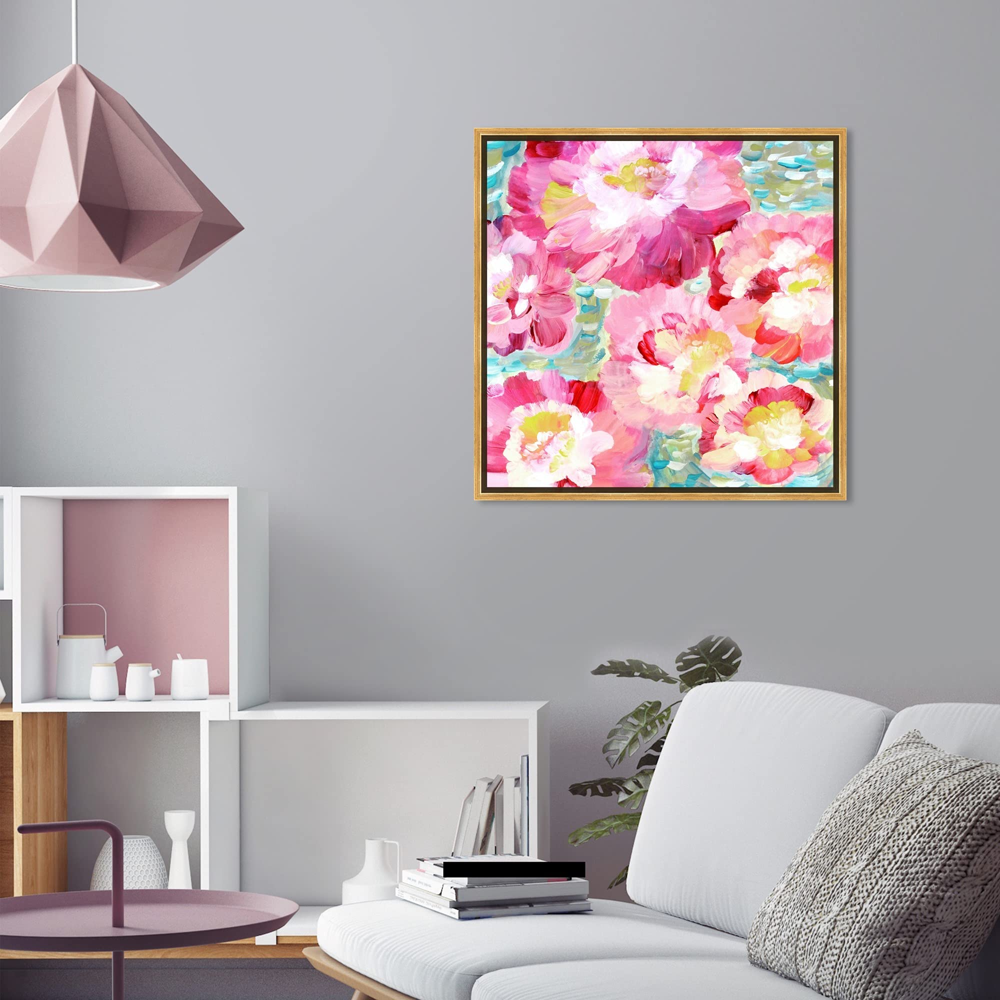Floral and Botanical Wall Art Framed Canvas Prints - 'Flowers in The Sun' Nature Inspired Home Decor for Living Room, Bedroom & Office