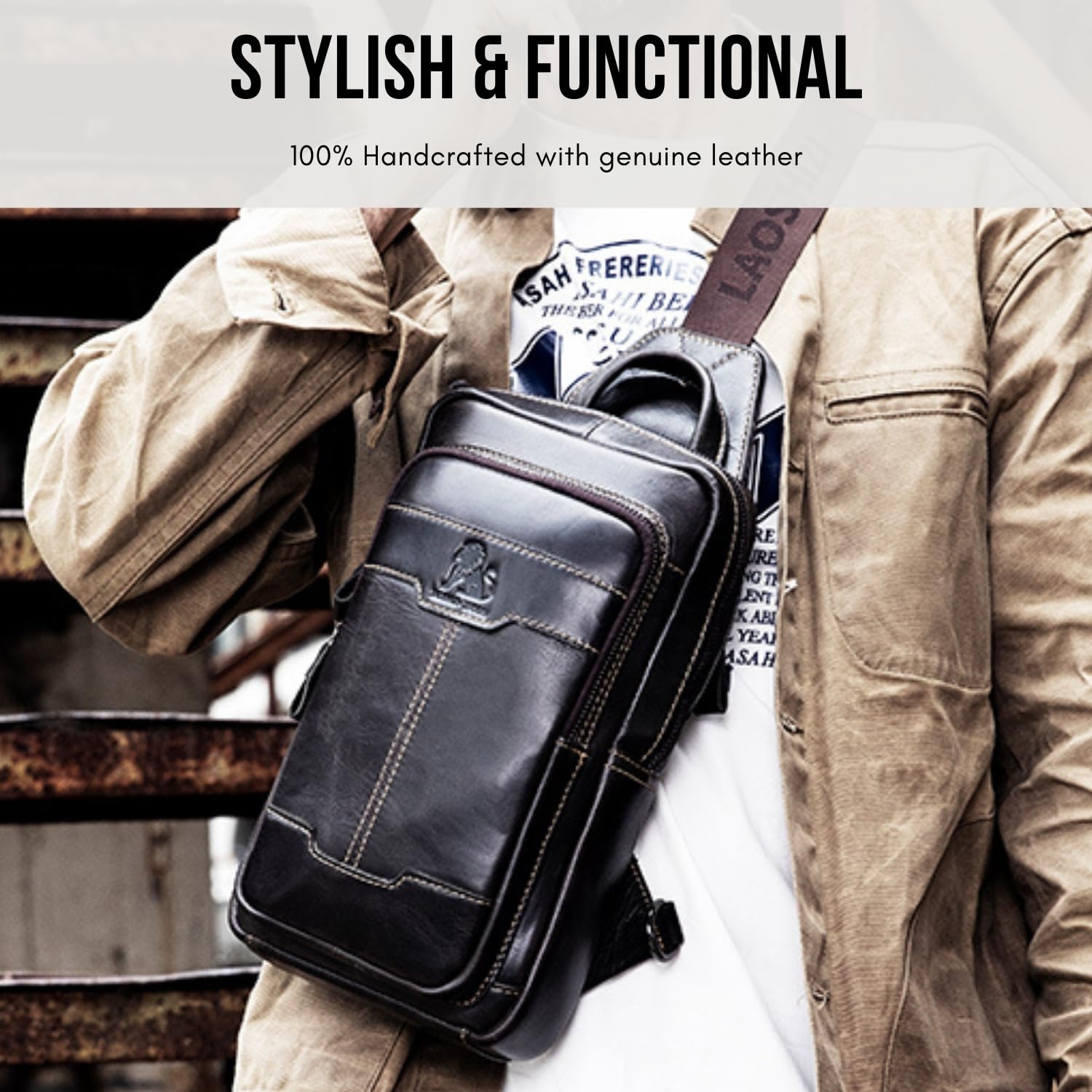 Water Resistant Leather Sling Bag for Women & Men - Crossbody Chest Shoulder Backpack - Perfect for Travel, Hiking & Daily Use (91005-Brown)