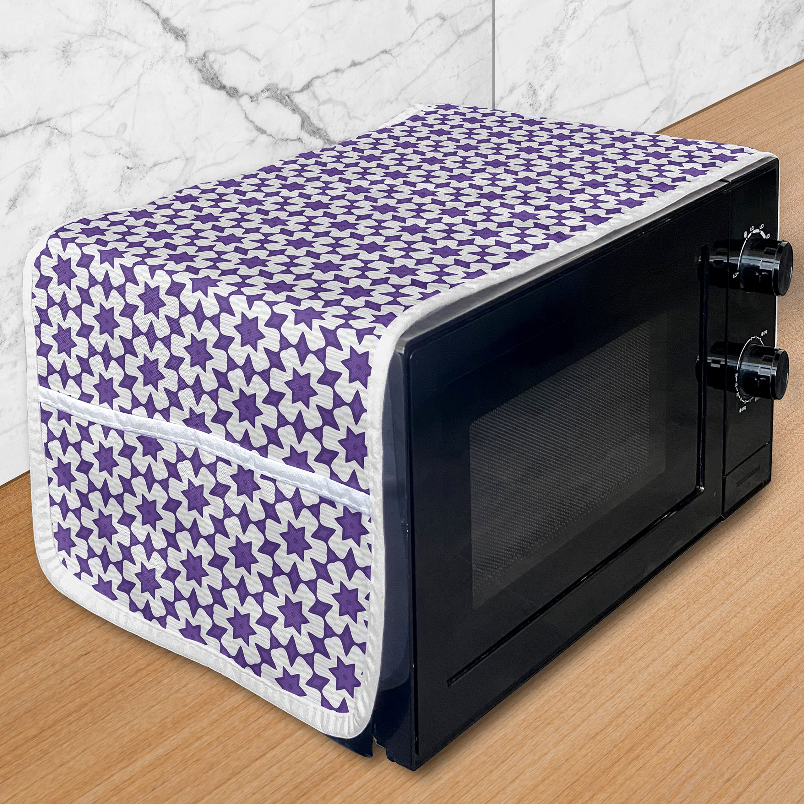Ambesonne Art Deco Microwave Cover - Vintage Star & Geometric Design Waterproof Kitchen Organizer with Pockets, 36
