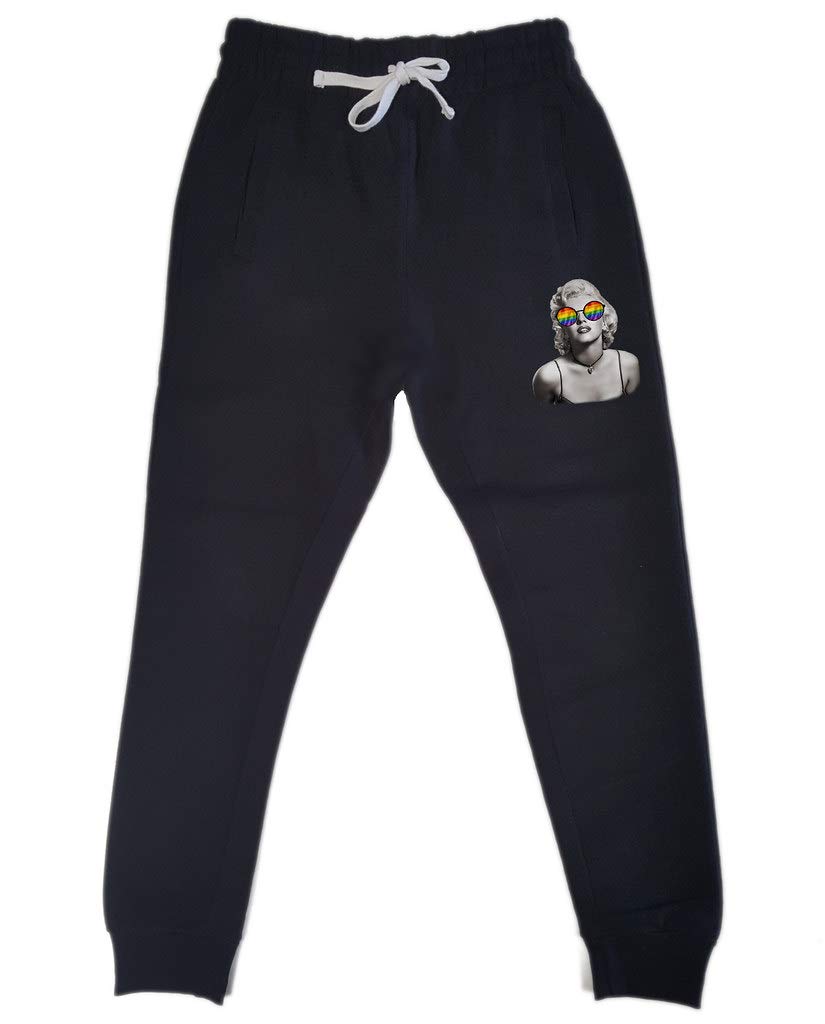 Men's Marilyn Monroe Rainbow Sunglasses & Black Fleece Jogger Sweatpants Set - Retro Pop Art Style Gym Pants & Fashion Sunglasses for Casual Wear, Workout, and Streetwear Outfits