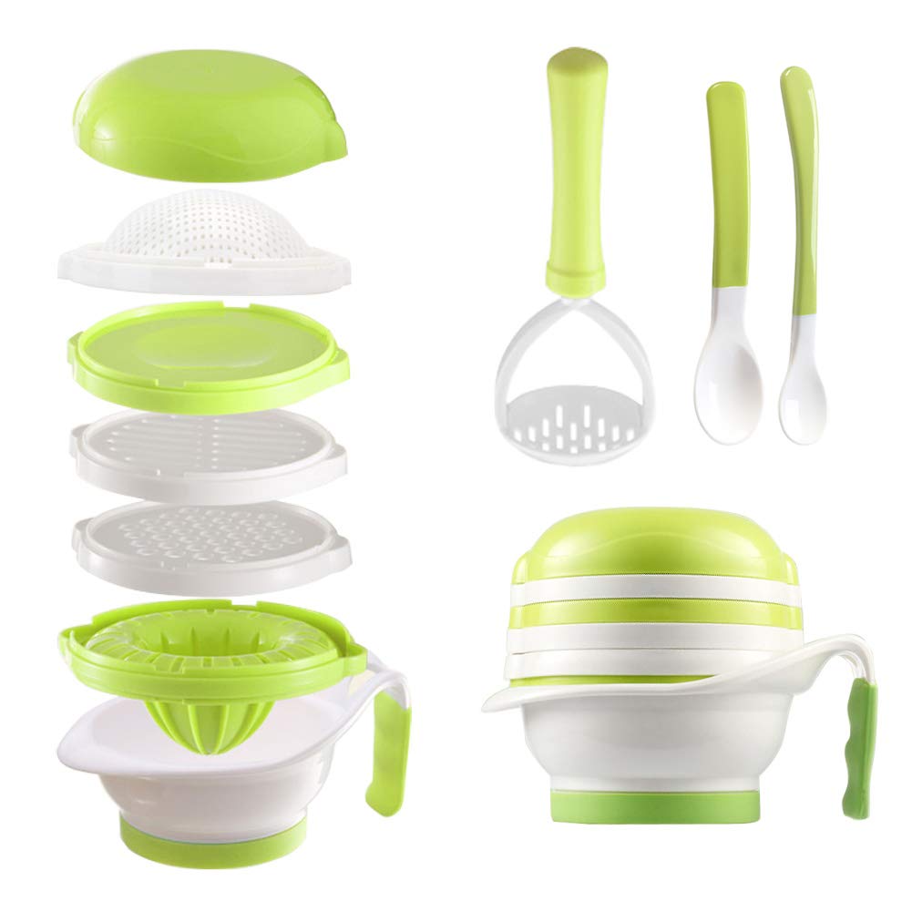 Matyz Versatile Baby Food Maker Set - BPA-Free Toddler Food Processor with Mash Bowl, Hand Masher, Citrus Juicer & Grater - Homemade Baby Food Maker for Fruits & Vegetables - Perfect for Purees, Juicing & Meal Prep (Matyz Green)