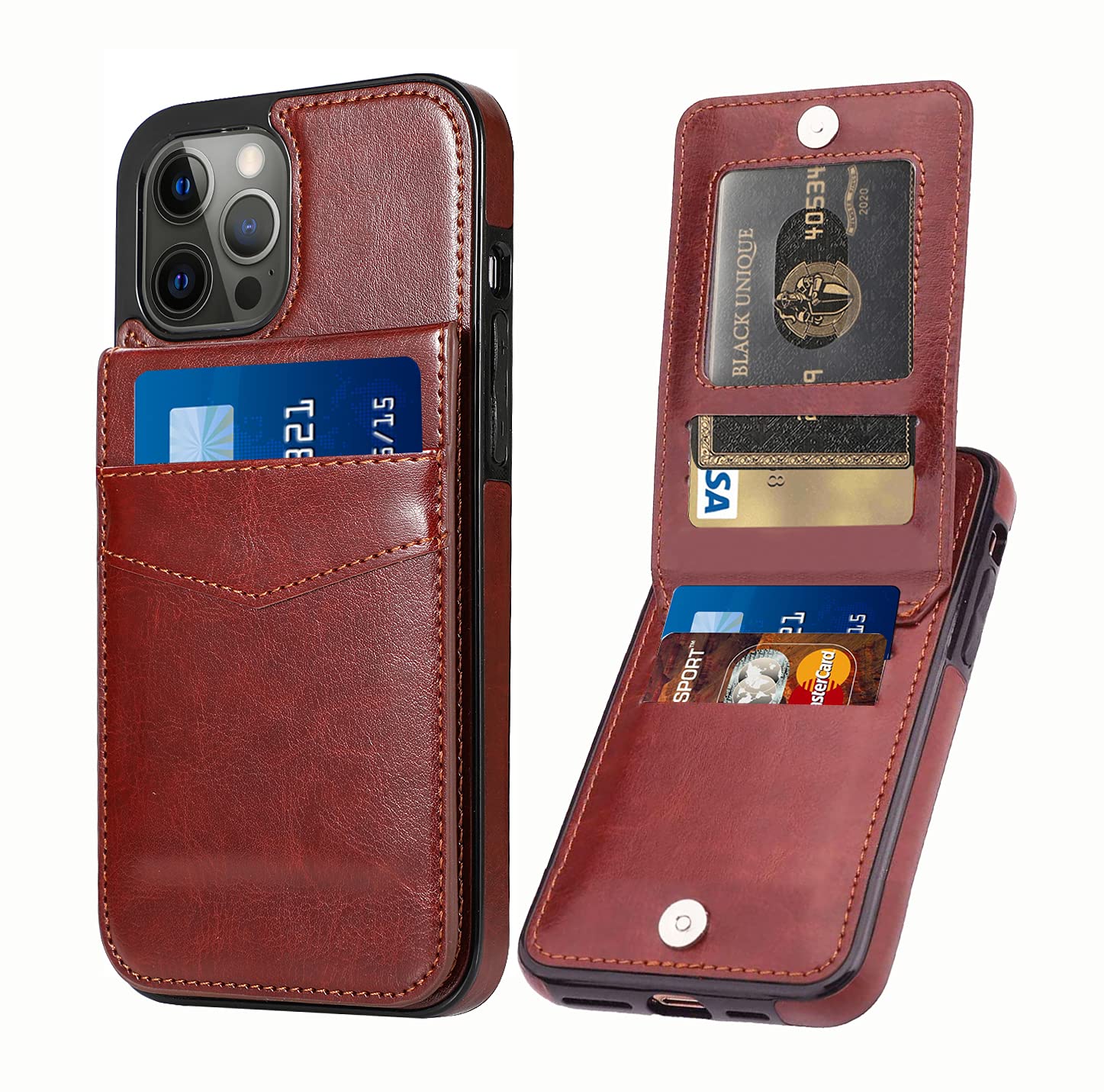 iPhone 12 Pro Max Wallet Case with Credit Card Holder - PU Leather Protective Cover for iPhone 12 Pro Max 6.7 inch - Sepia Brown - Perfect for Everyday Use & Travel Accessories