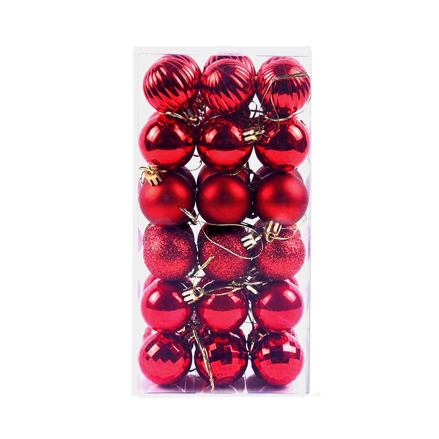 Festive Christmas Tree Ornaments - 36 Pack Red Hanging Balls (4cm/1.5