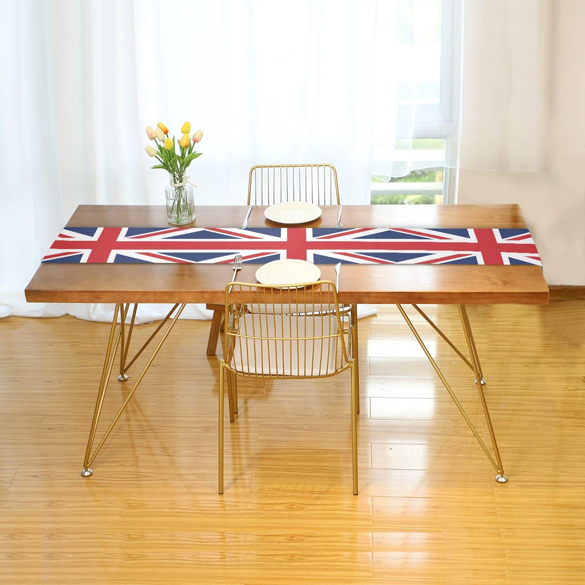 Union Jack British Flag Table Runner 13x70 Inch - Rectangle Polyester Tablecloth for Office, Kitchen, Dining, Wedding, Party, Home & Coffee Table Decor | Perfect for Patriotic Events, Tea Parties & UK-Themed Celebrations