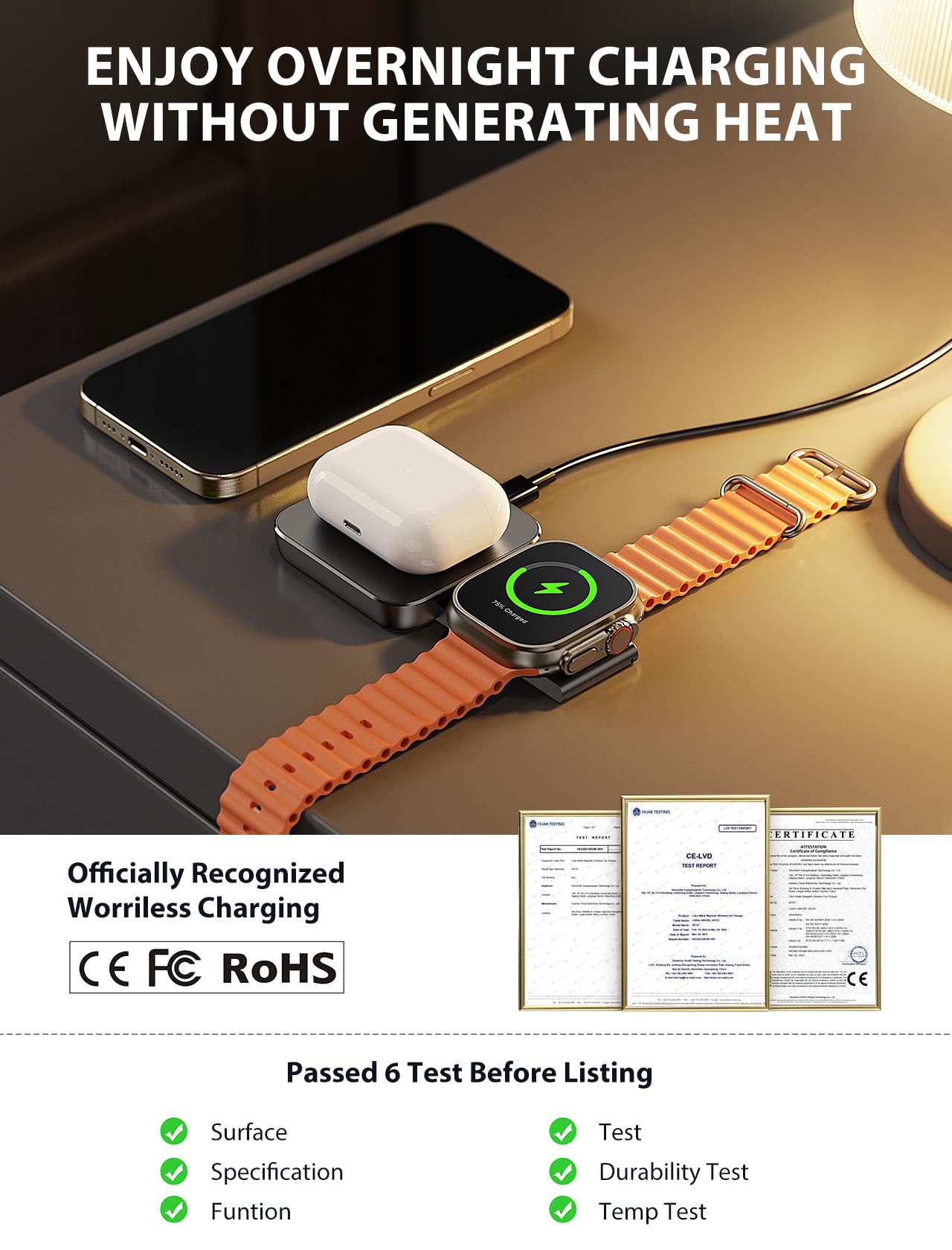 MOKPR 3-in-1 Magnetic Wireless Charging Stand - Adjustable Fast Charger for iPhone 16/15/14/13/12 Series, AirPods 3/2/Pro & Apple Watch | MagSafe Compatible Charging Station | Perfect for Nightstand, Office Desk & Travel