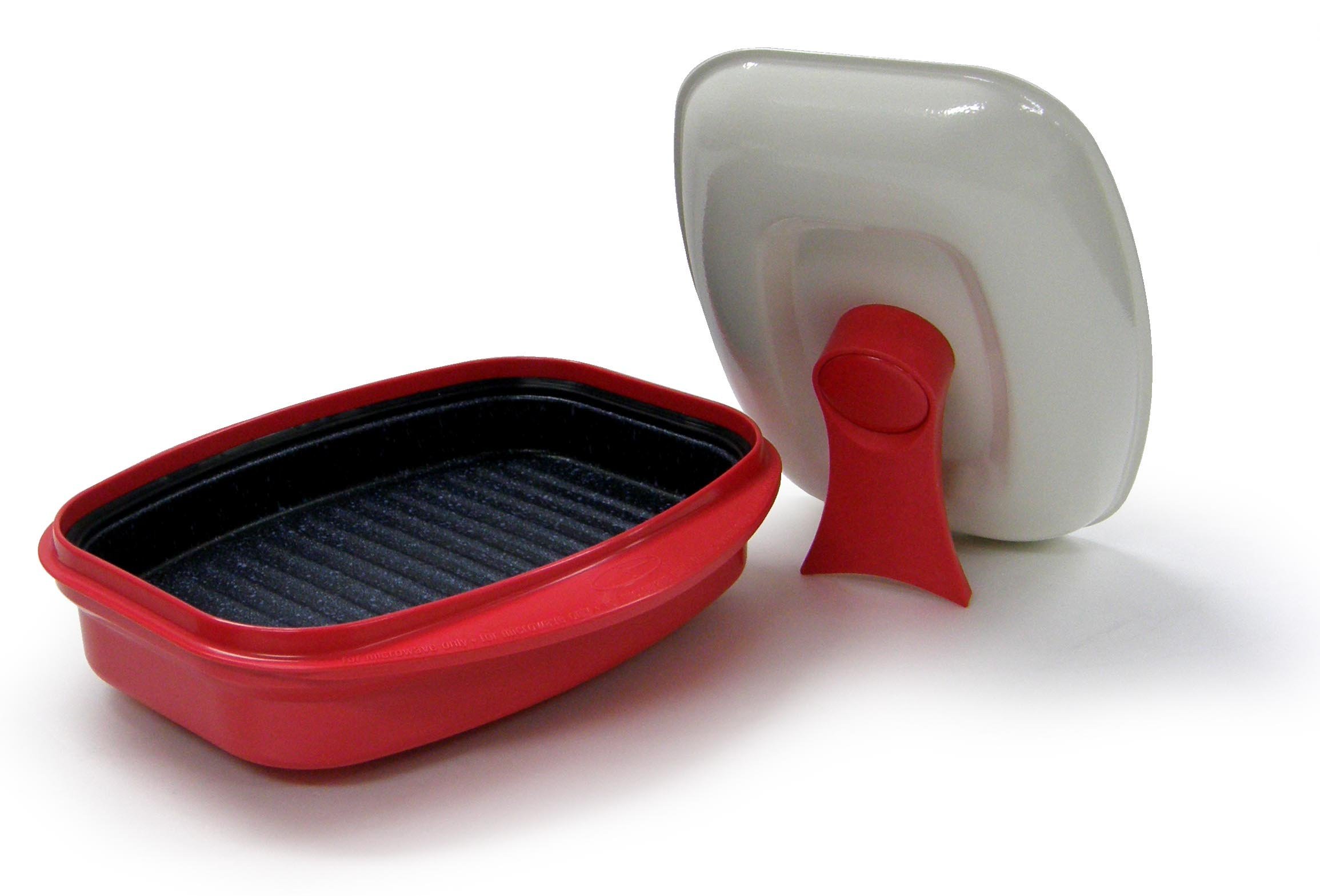 Non-Stick Microwave Grill Pan for Healthy Cooking - Red - Perfect for Grilling Chicken, Fish & Vegetables in Microwave