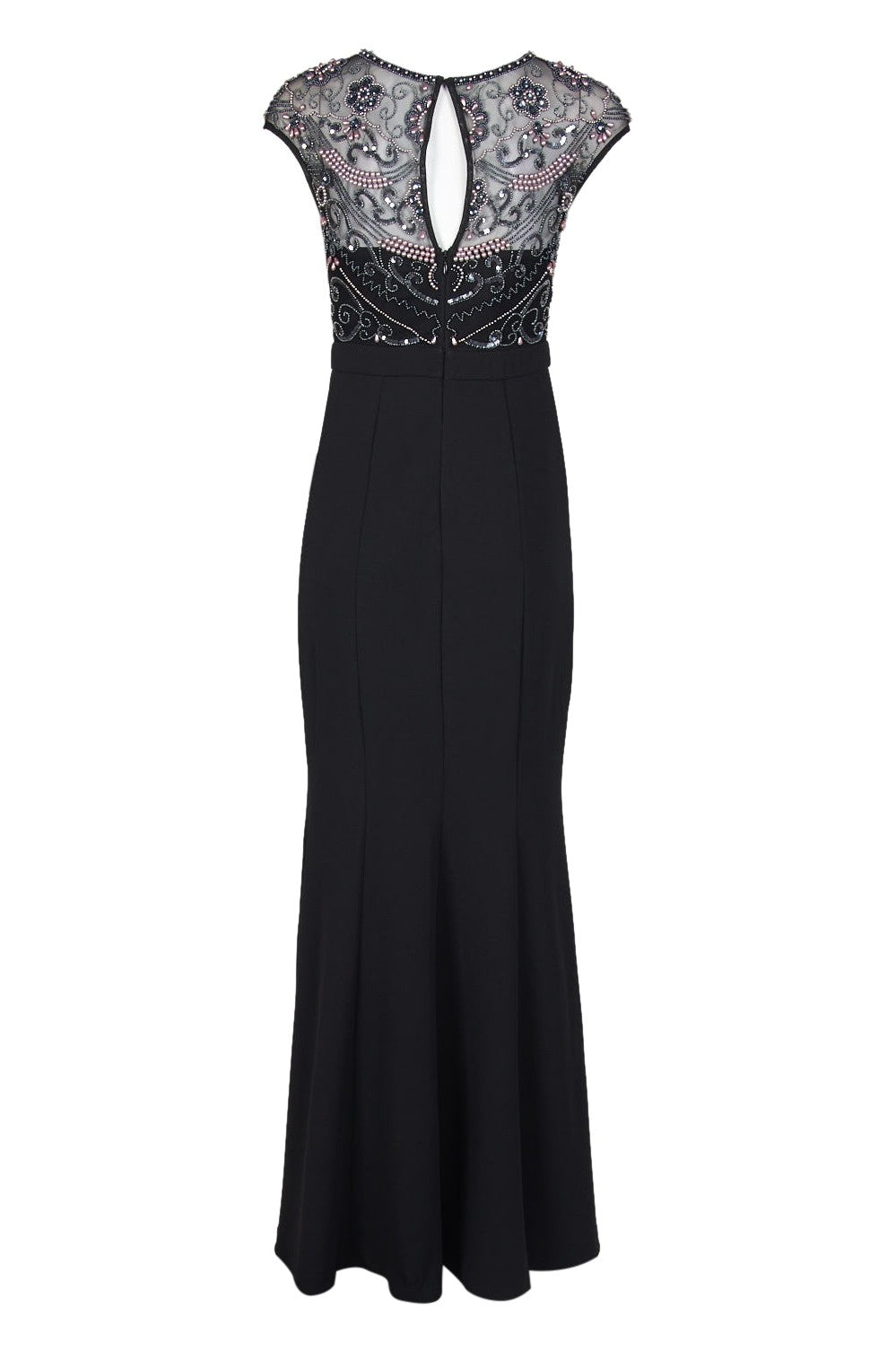Aidan Mattox Black Pearly Beaded Cap Sleeve Bodice Gown | Elegant Evening Dress for Prom, Wedding & Special Occasions