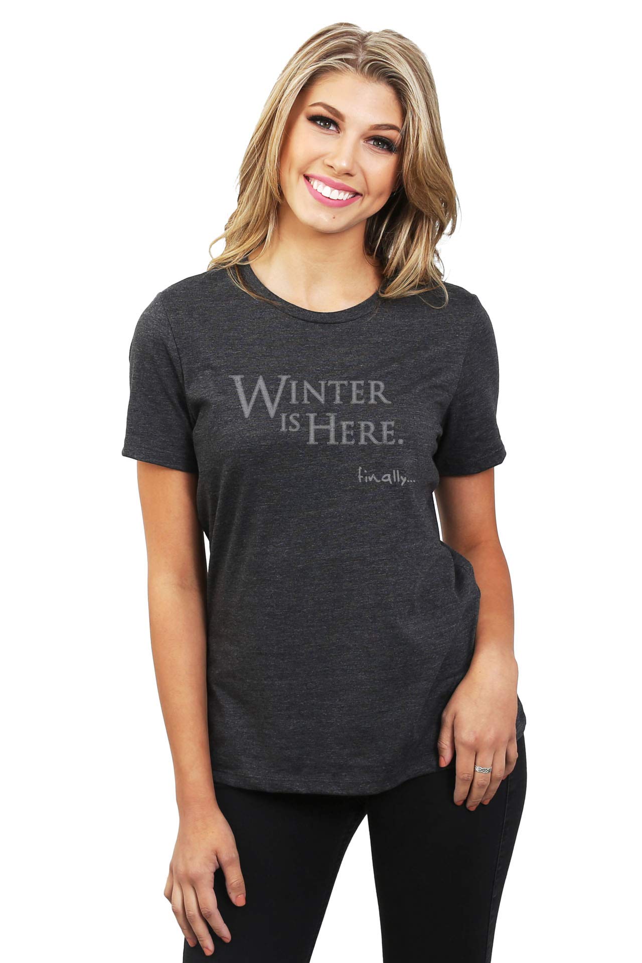 Winter is Here Finally Women's Fashion Relaxed T-Shirt Tee - Soft Cotton Thread Tank Top for Casual Wear & Layering | Perfect for Cold Weather Outfits, Lounge Wear & Everyday Comfort