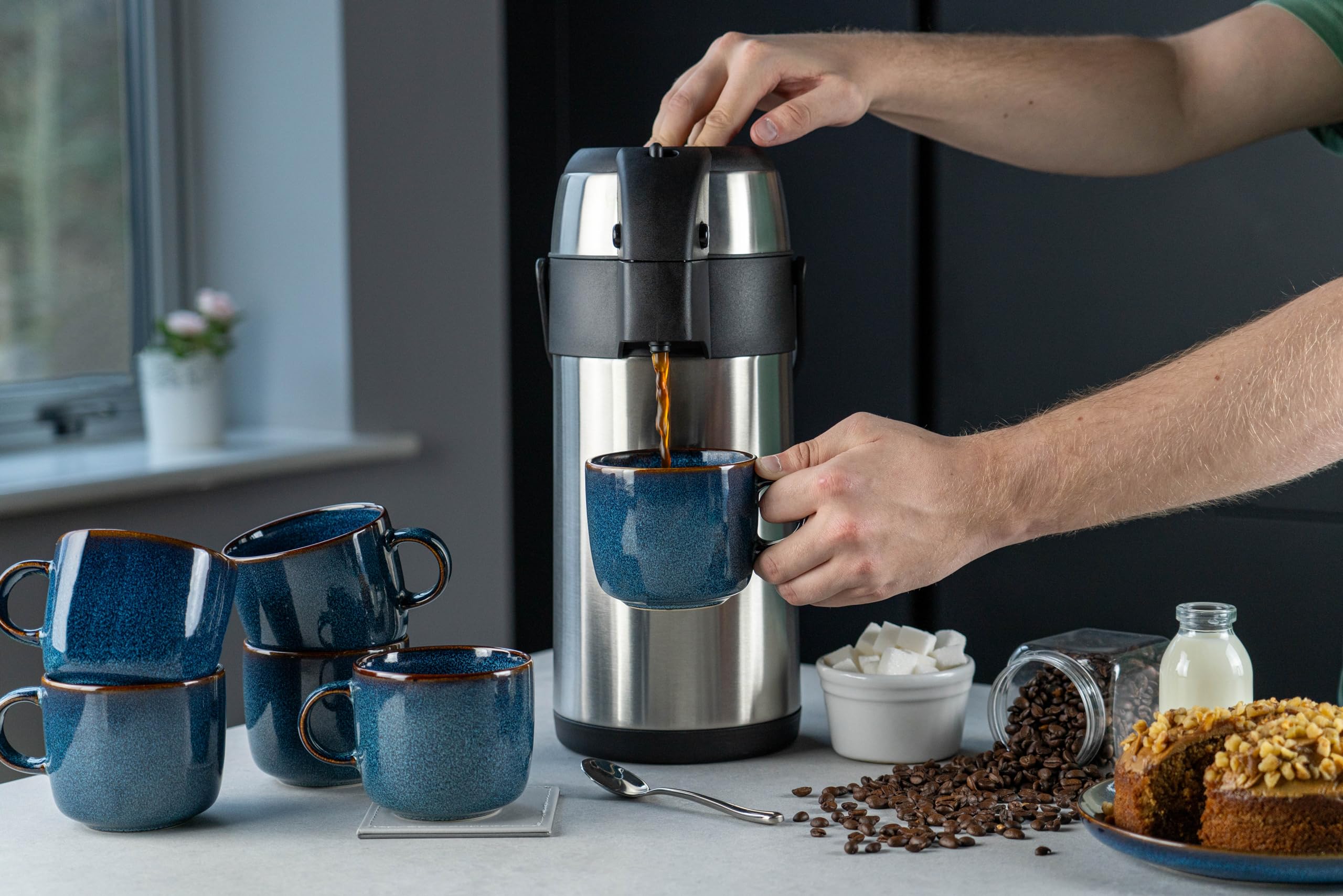 Premium Stainless Steel Airpot - 3L Hot & Cold Water Dispenser for Tea, Coffee, Office Meetings & Events - Durable Satin Finish - Ideal for Catering, Conferences & Home Use