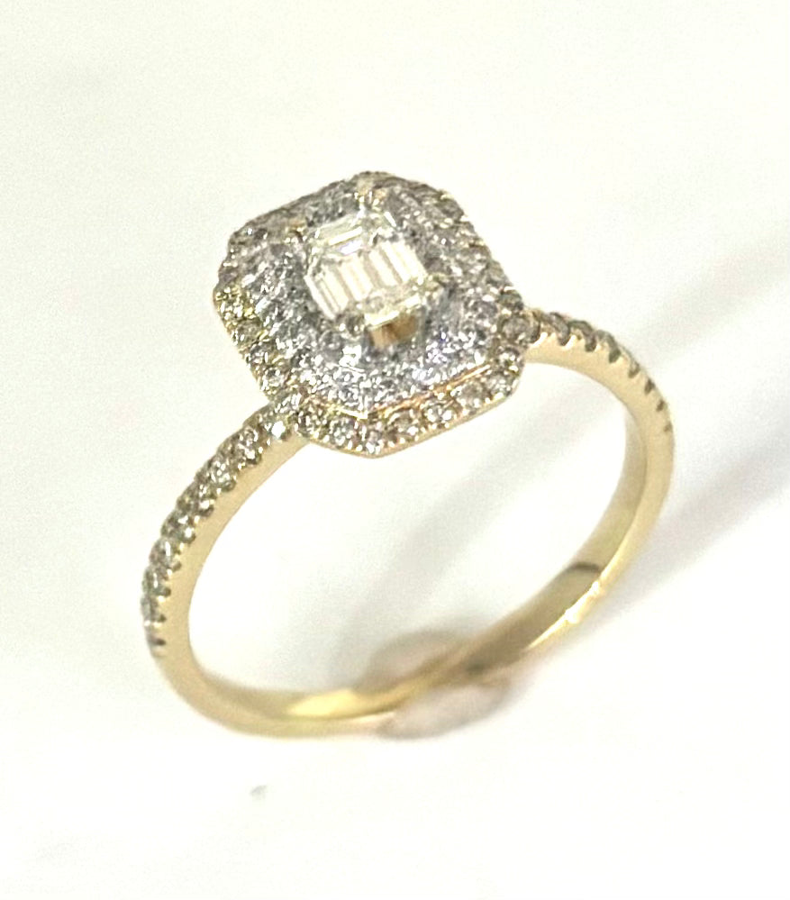 14K Gold Emerald Cut Halo Engagement Ring for Women - Elegant Wedding Band, Anniversary Gift, Promise Ring for Her