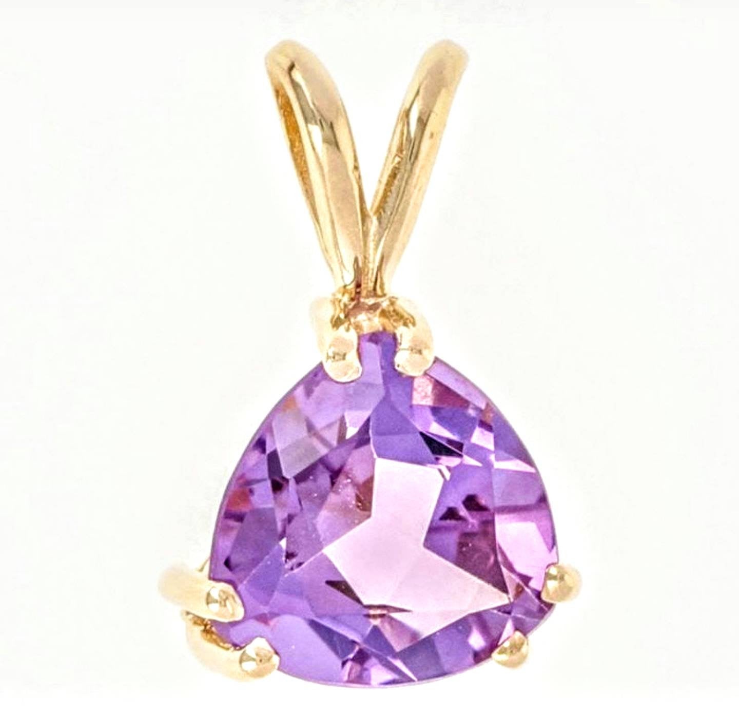 Exquisite Custom-Made Solid Sterling Silver or Gold Natural Amethyst Pendant Necklace - 4mm/5mm/6mm/7mm Trillion Cut Dangle Pendant with Chain - Perfect for Gifts, Weddings & Special Occasions
