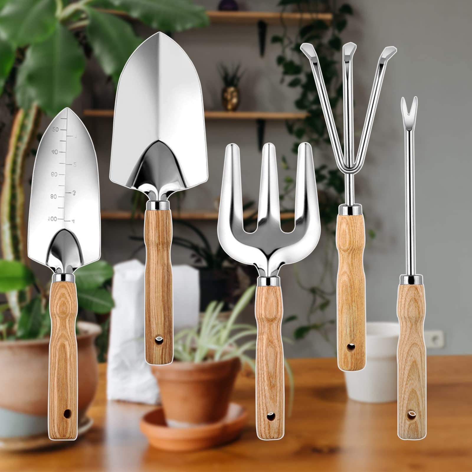 5PCS Heavy Duty Garden Tool Set with Anti-Slip Ergonomic Handle - Durable Gardening Tools Kit for Women & Men - Perfect for Planting, Weeding, and Landscaping in Home Gardens, Yards, and Outdoor Spaces