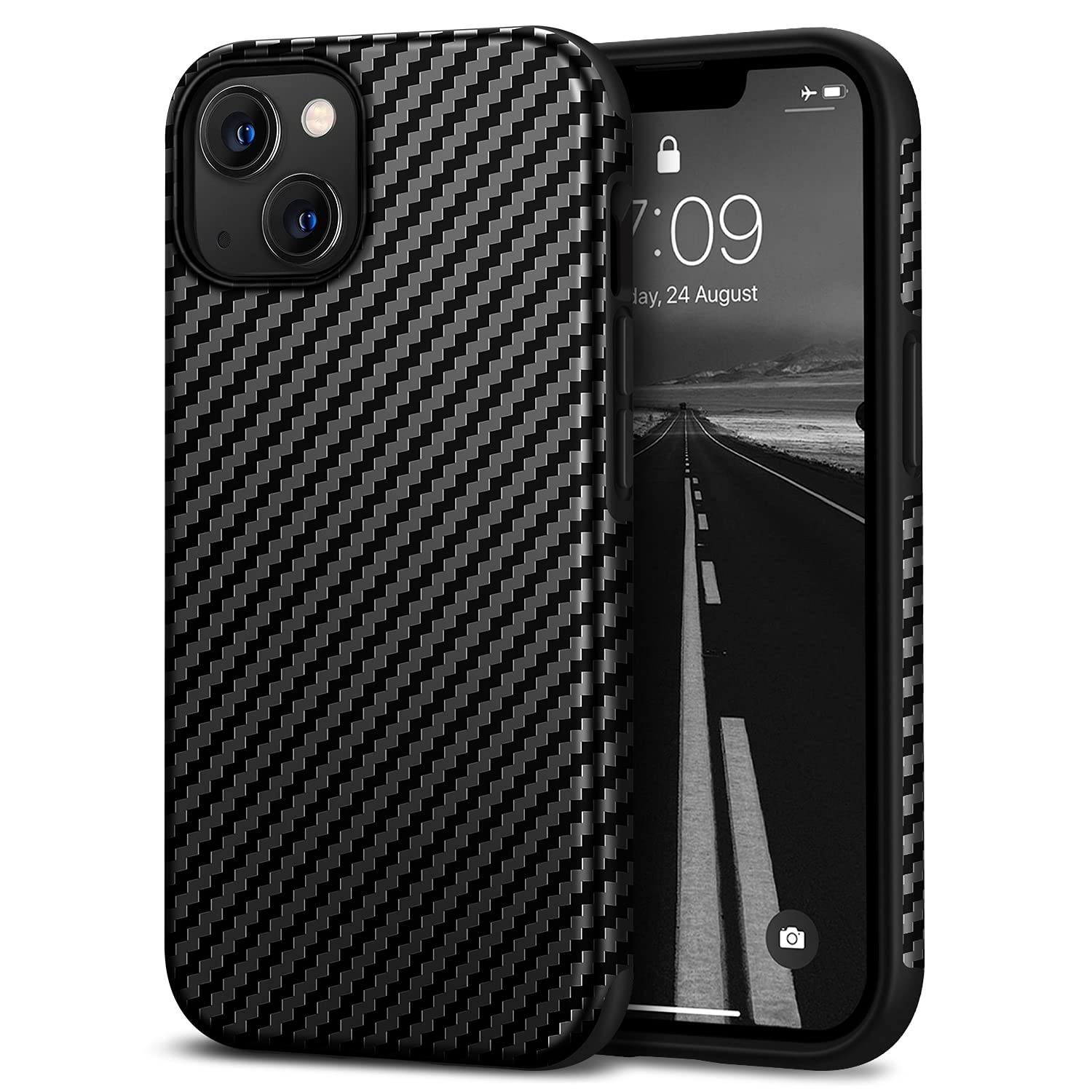Tasikar Premium Leather iPhone 13 Mini Case with Carbon Fiber Texture - Slim Protective Hard Back Cover & Silicone Bumper for iPhone 13 Mini 5.4
