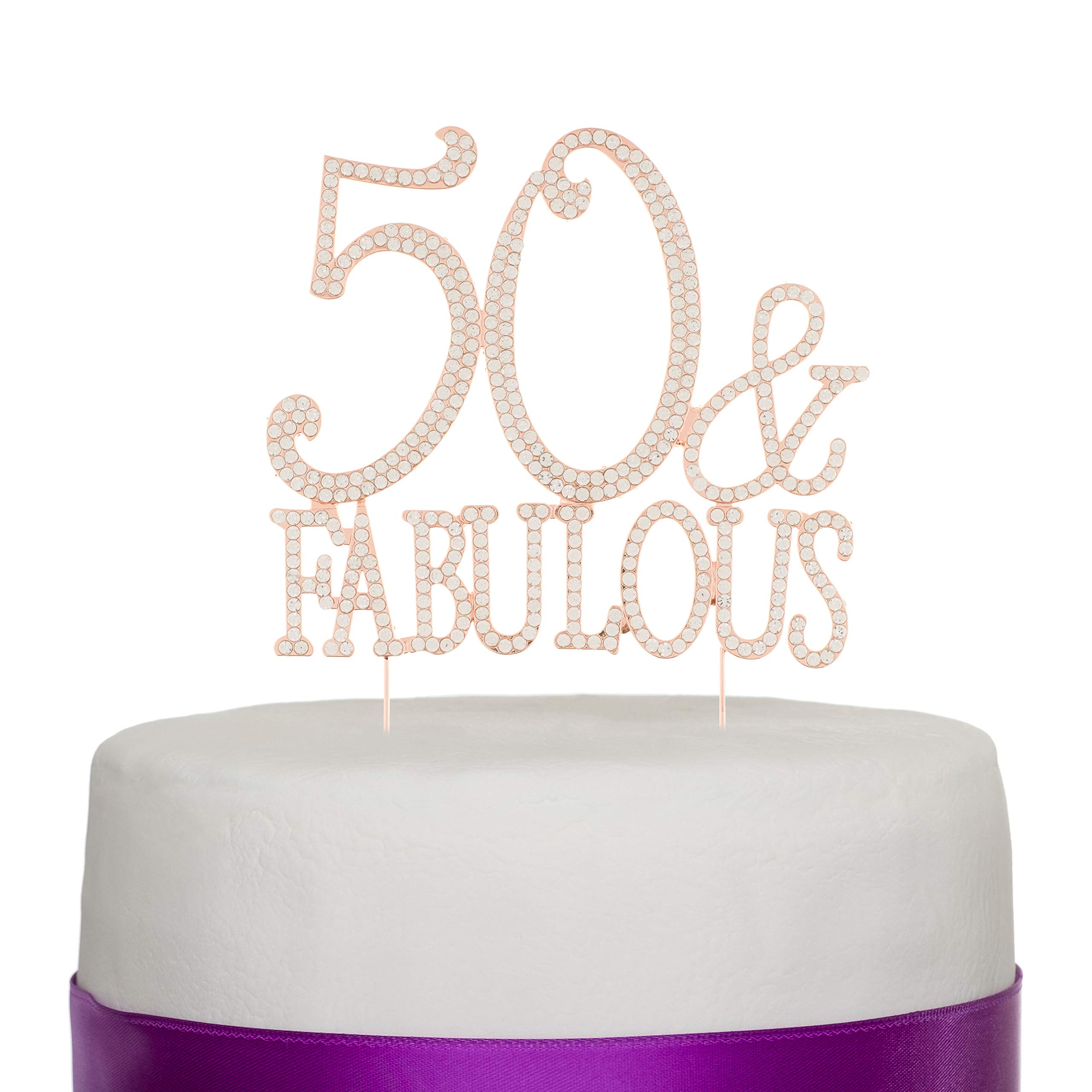 50 & Fabulous Rose Gold Cake Topper - Elegant 50th Birthday Party Decoration for Women, Milestone Celebration Supplies (Perfect for Birthday Cakes, Cupcakes, Dessert Tables) - Great Gift Idea for Mom, Wife, Sister