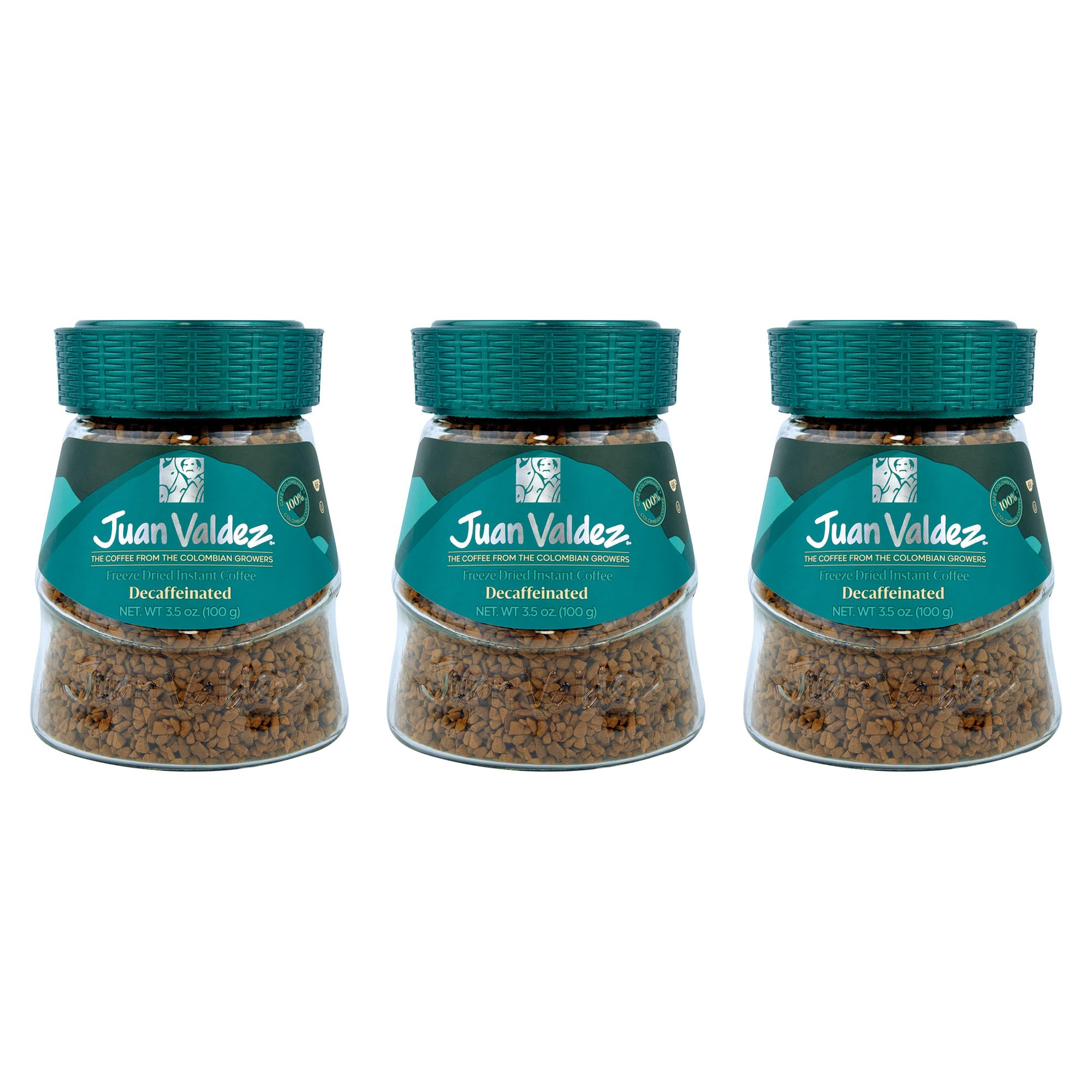 Juan Valdez Decaf Freeze Dried Colombian Coffee 3.5oz (Pack of 3) - Premium Instant Coffee for Home, Office & Travel - 100% Arabica Beans