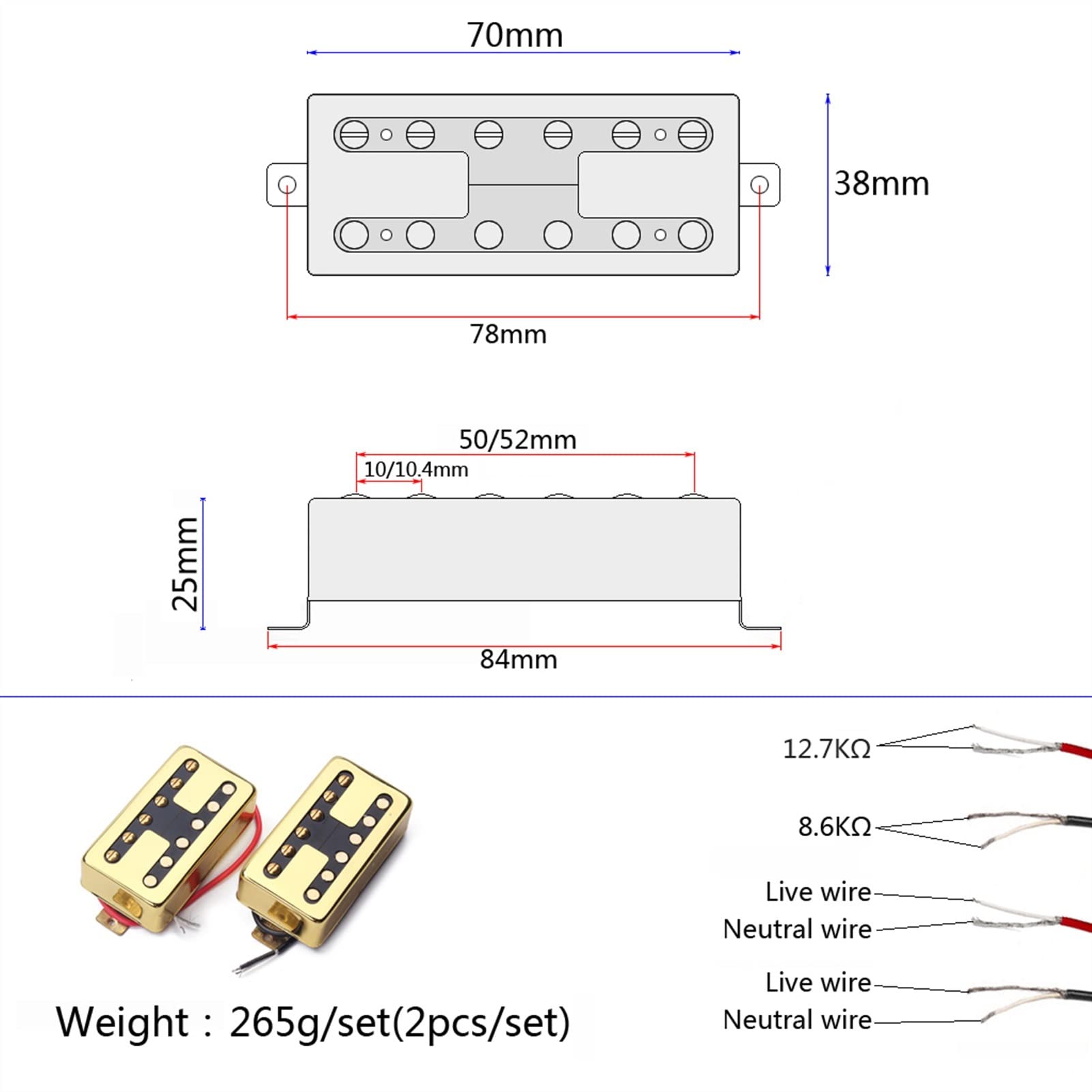 Premium Humbucker Guitar Pickup - Double Coil Magnetic Pickup for Electric Guitar, Bridge Position Replacement for LP & Gibson Style Guitars - Perfect for Rock, Blues & Heavy Metal Performances