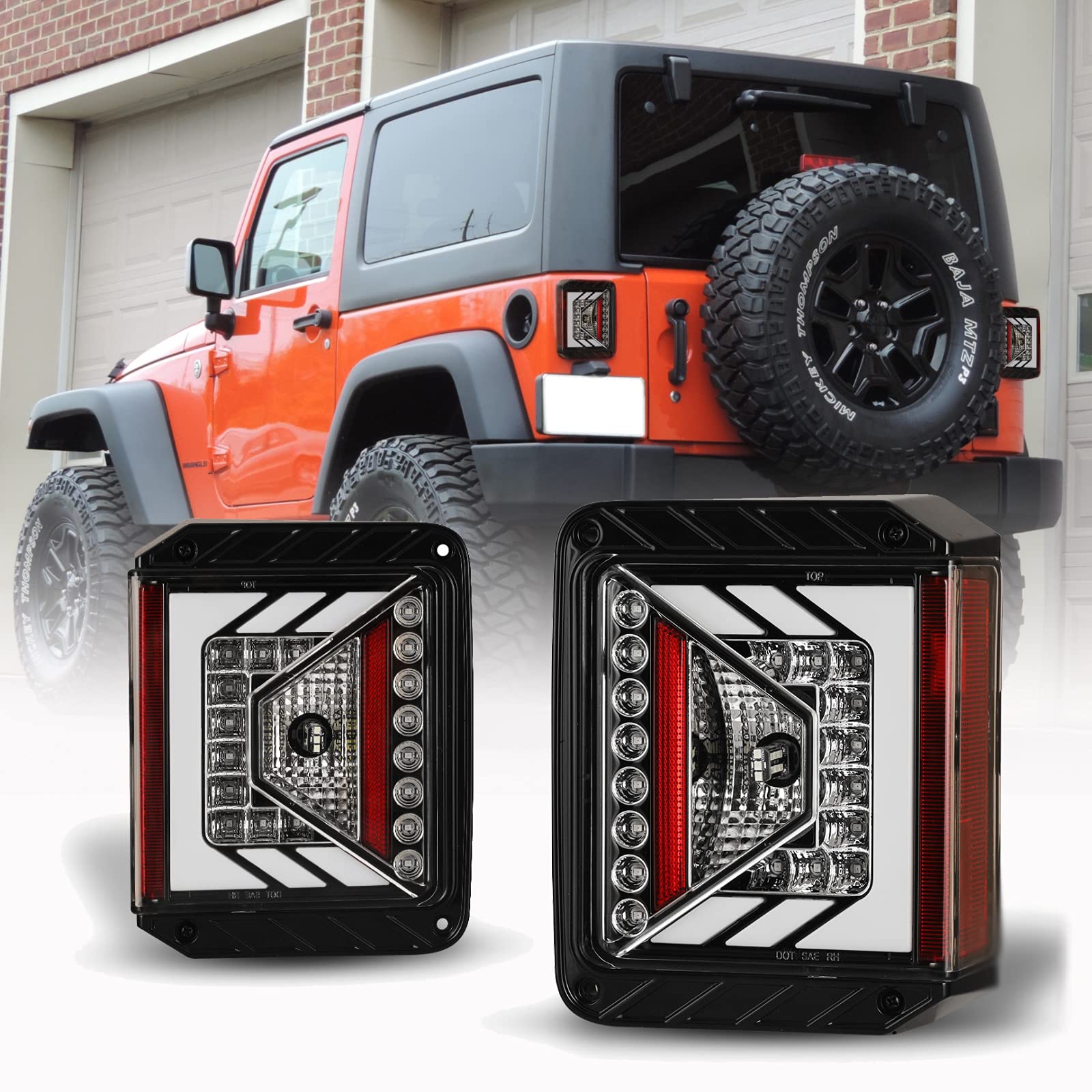 WOLFSTORM LED Tail Lights for 2007-2018 Jeep Wrangler JK/JKU - Clear Lens Replacement - Waterproof & Bright Brake Lights for Off-Road & Night Driving