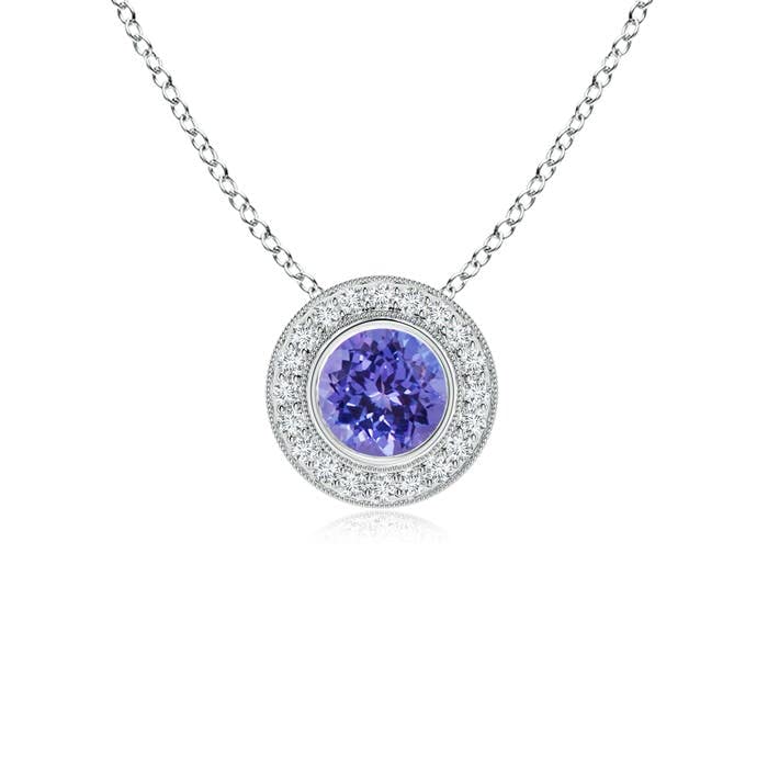 Exquisite 14K Solid Gold/Platinum Tanzanite Solitaire Halo Pendant Necklace for Women - December Birthstone Jewelry - Elegant Gift for Her, Birthday, Anniversary - Perfect for Weddings, Parties & Special Occasions - Ideal for Date Nights, Office Wear & Formal Events