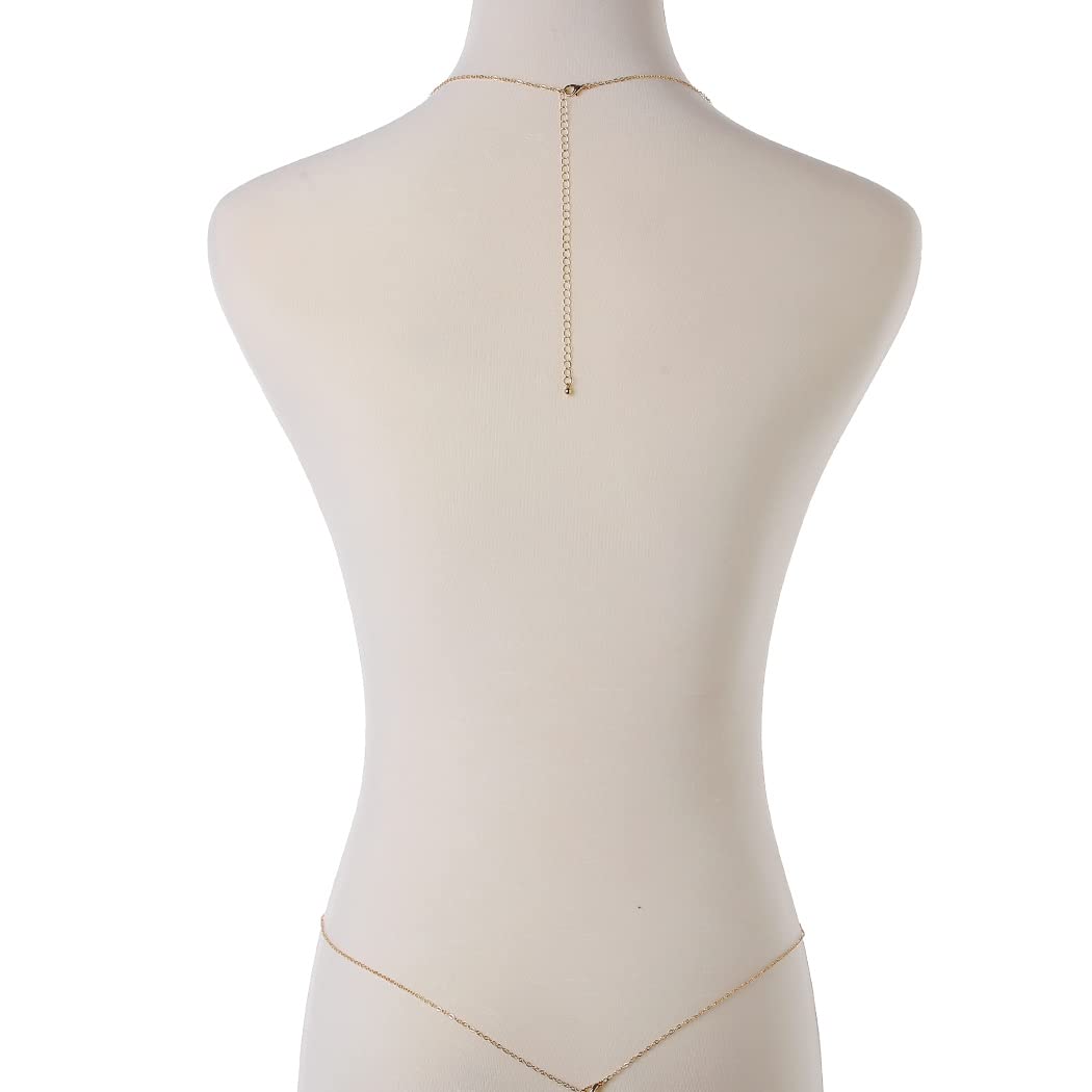 Bounzhi Gold Sexy Body Chain - Crossover Thin Bra Bikini Waist Belly Jewelry for Women | B-100 | Perfect for Beach Parties, Music Festivals & Boudoir Photography