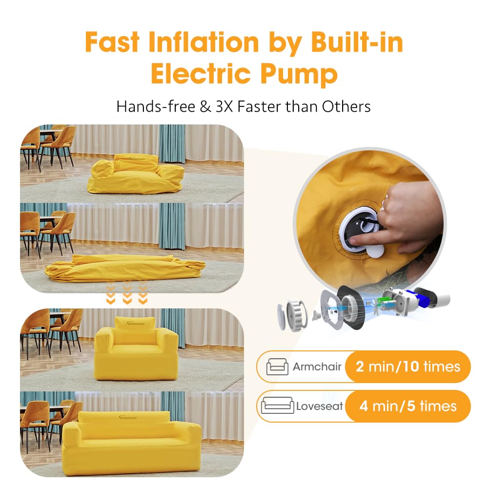 **Self-Inflating Camping Couch with Built-in Air Pump – Portable Inflatable Air Sofa Lounger for Indoor & Outdoor Use – 4kPa High-Pressure Durable Blow Up Couch for Camping, Picnic, Beach, Home, and Travel (Armchair Style)**