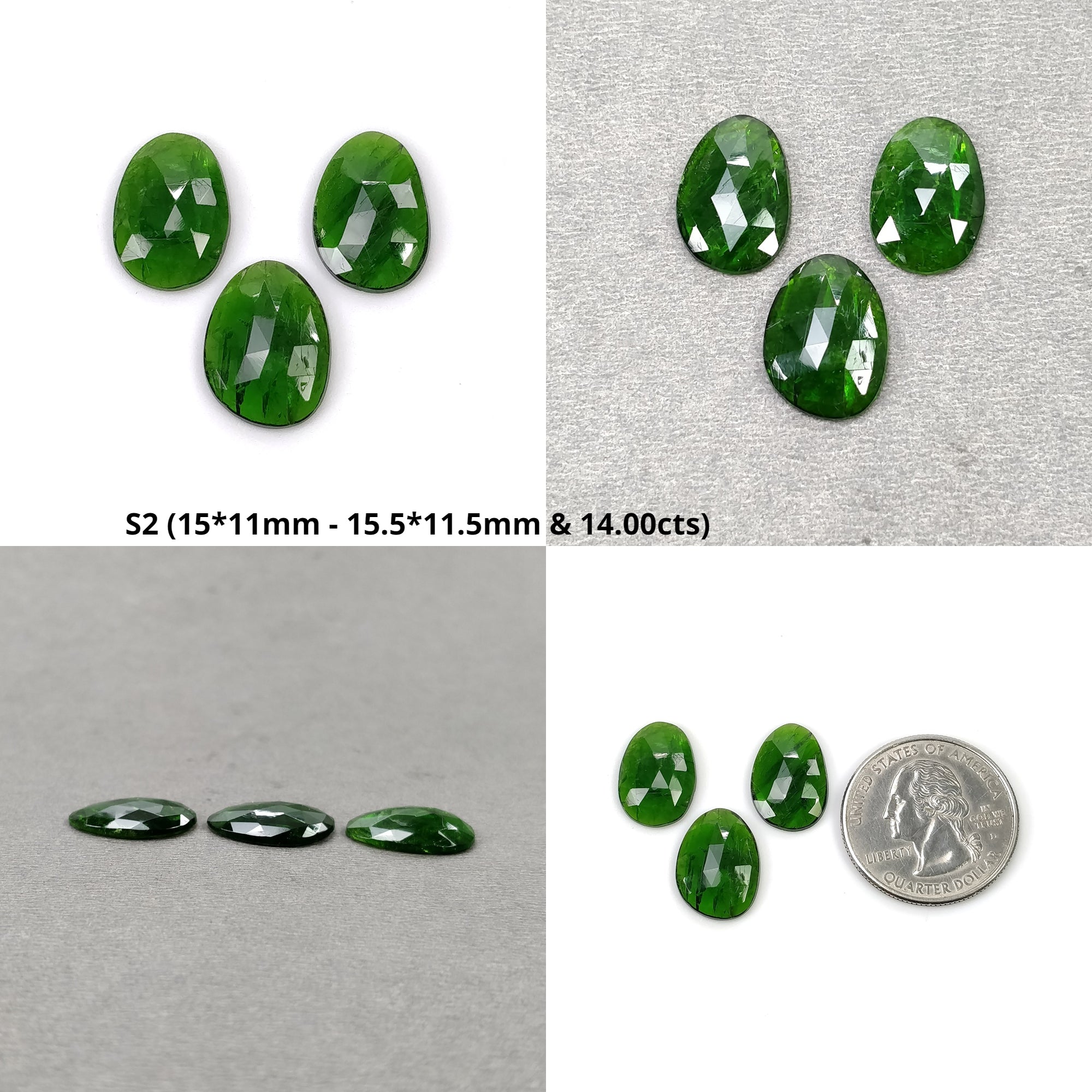Natural Green Chrome Diopside Gemstone Set - 3pcs Rose Cut Uneven Shape Loose Stones for Jewelry Making, Healing Crystals & Spiritual Energy Work