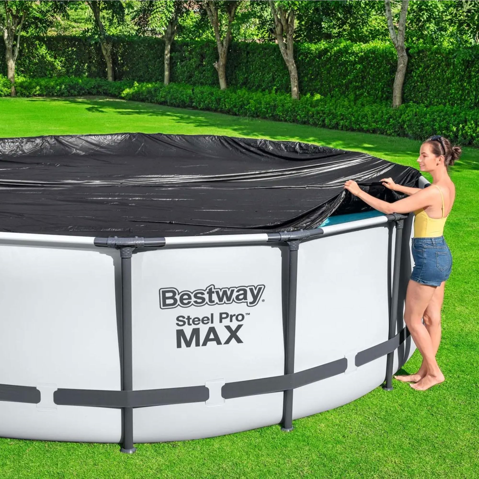 Bestway Flowclear 14ft Round Solar Pool Cover for Above Ground Pools - Blue, Fits 15ft Diameter Pools | Maintains Water Temperature & Reduces Evaporation | Perfect for Summer Swimming & Energy Savings