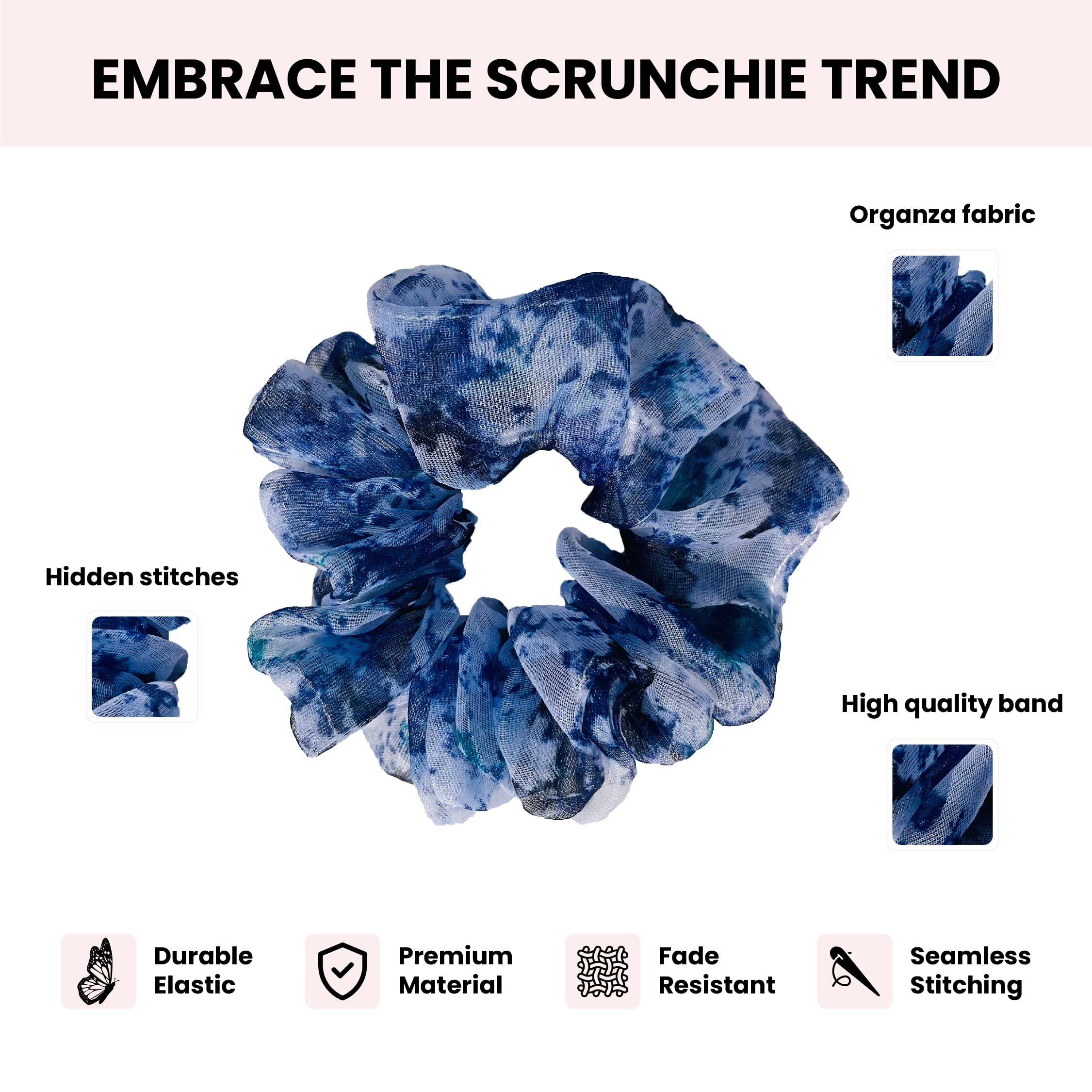 Premium Organza Scrunchies for Women & Girls - Stylish Hair Accessories Set with Colorful Luxury Hair Bands (Perfect for Everyday Wear, Parties & Gifts)