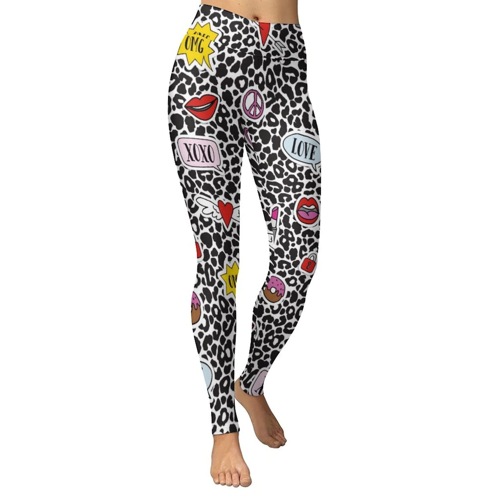 Black and White Leopard Print Women's High Waist Yoga Pants - Love Pattern Workout Leggings for Yoga, Gym, Running & Lounge Wear