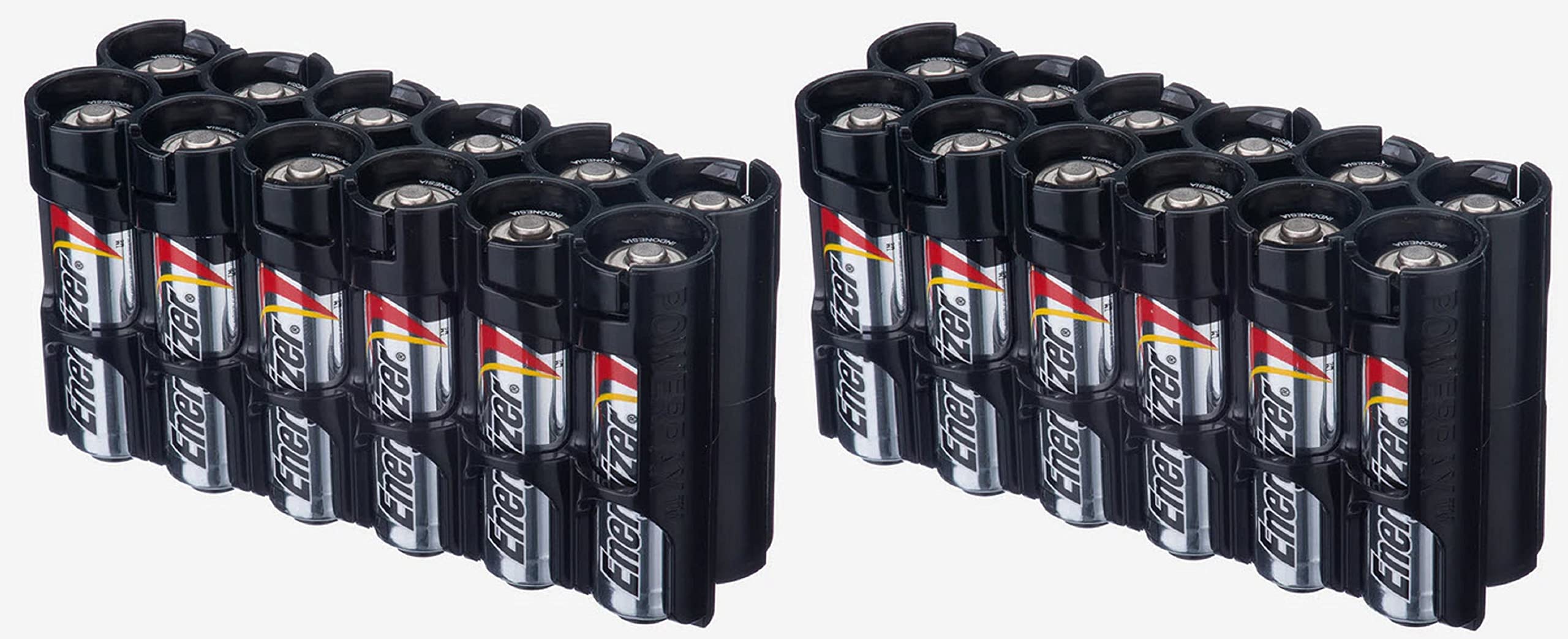 12AATB AA Battery Organizer - 2 Pack Black Plastic Battery Holder for AA Batteries | Perfect for Home, Office, Garage & Emergency Kits