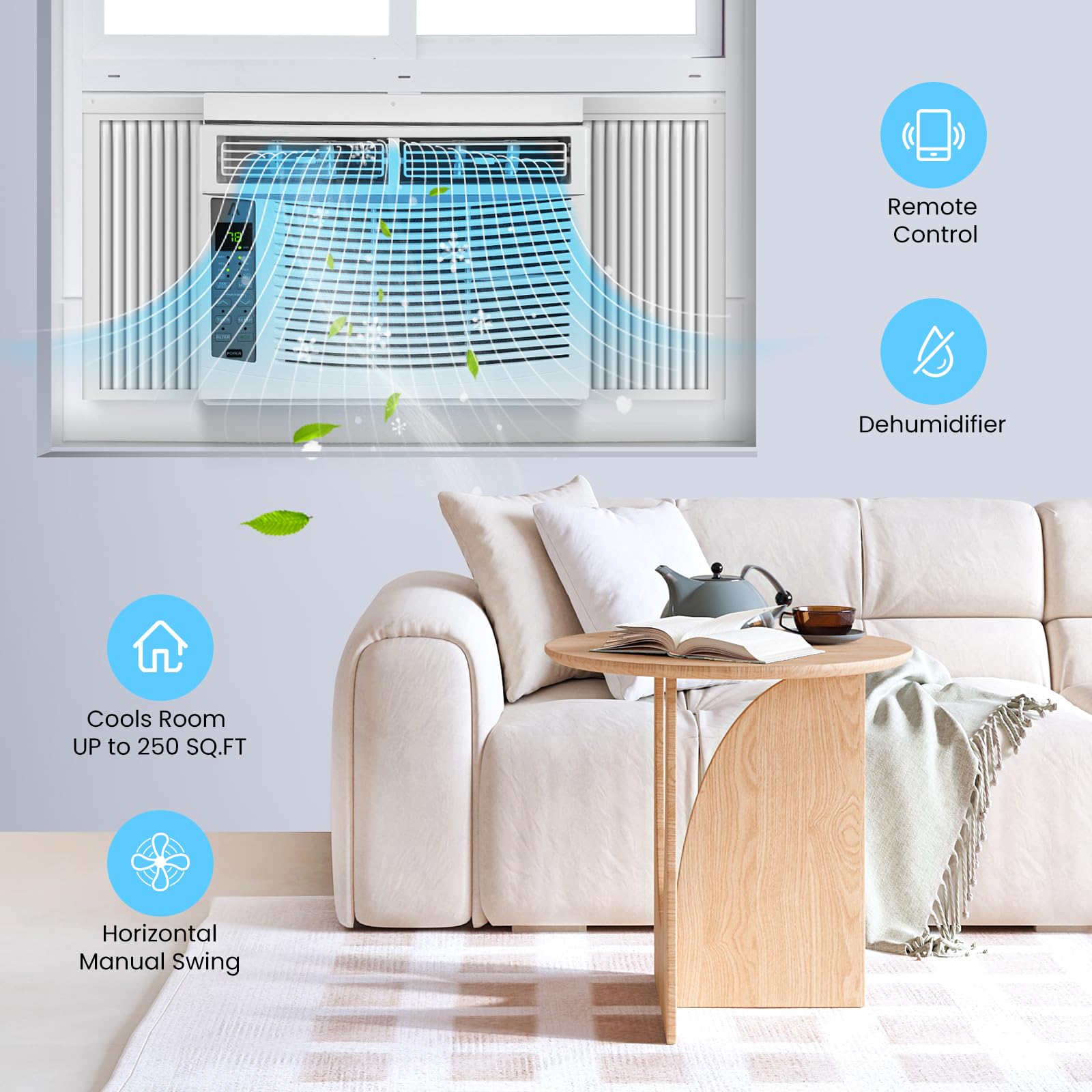 6000 BTU Window Air Conditioner - Fast Cooling for 250 Sq.Ft Rooms, 115V Remote & App Controlled, 50dB Low Noise, Easy Installation - Perfect for Bedrooms, Offices & Small Spaces