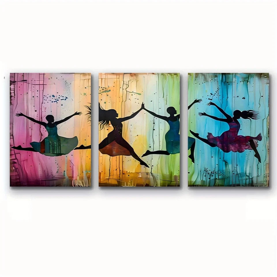 3-Piece Abstract Dance Theme Luxury Metal Wall Art Prints - Ready to Hang Modern Home Decor for Living Room, Bedroom & Office