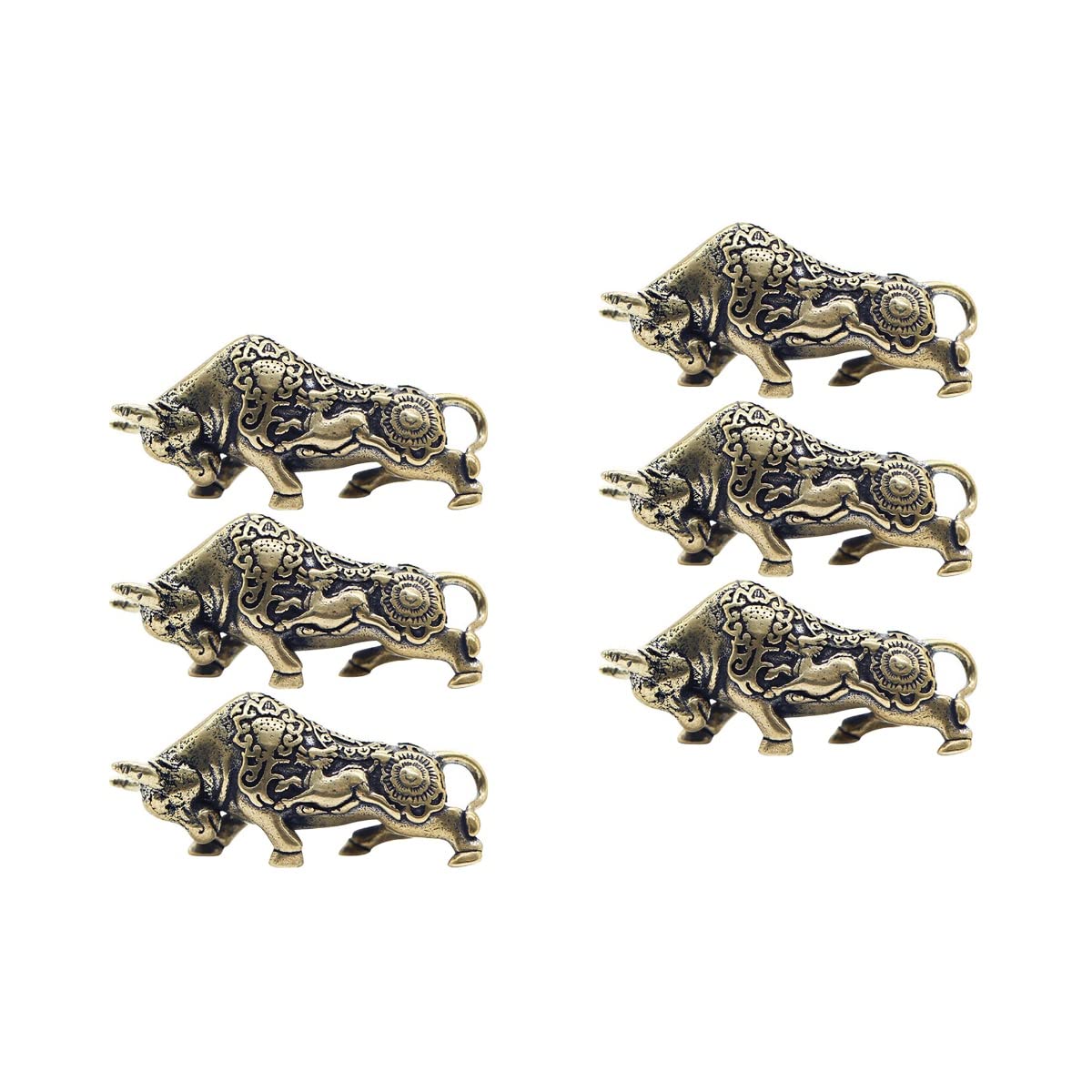 ULTNICE 6 Pcs Brass Bull Figurines - Zodiac Ox Statues for Feng Shui Wealth, Animal Keychain & Home Office Decor - Perfect Gift for Collectors and Cow Lovers (Use for Desk Decor, Key Rings, Feng Shui Display)