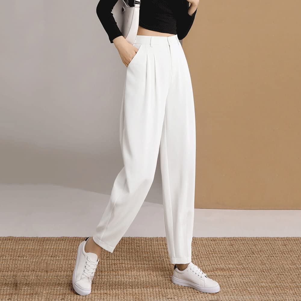 Women's Summer Harem Pants - Thin Nine-Point Carrot Pants, Ice Silk Casual Pants in White (Size: 2XL) | Perfect for Yoga, Beach Wear & Boho Fashion