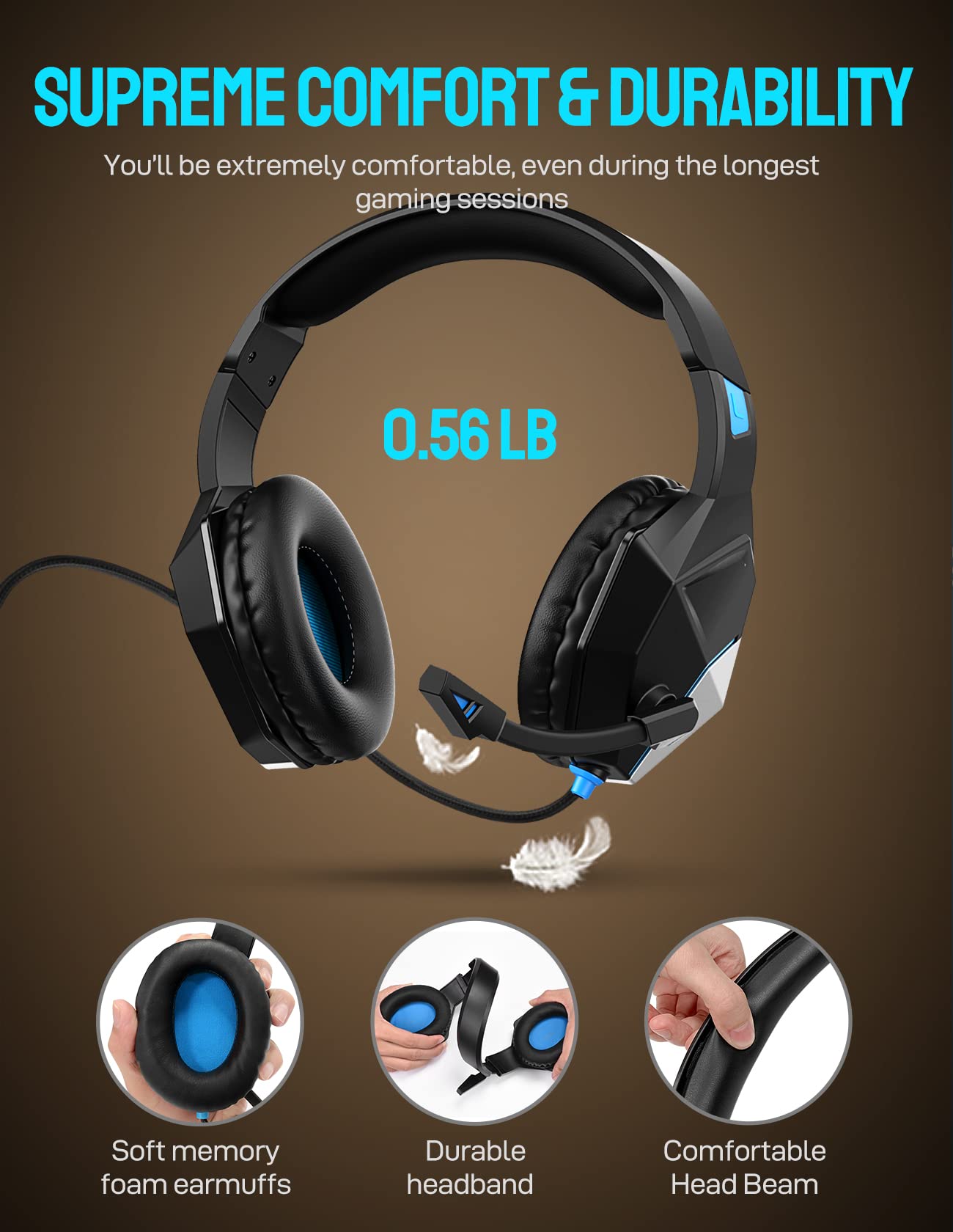 Premium Gaming Headset with Noise Cancelling Mic - Wired Over-Ear Headphones for PC, PS4, PS5, Xbox One & Nintendo Switch - Stereo Bass Surround Sound, LED Lights & Memory Foam Earmuffs - Perfect for Esports, Streaming & Late-Night Gaming Sessions