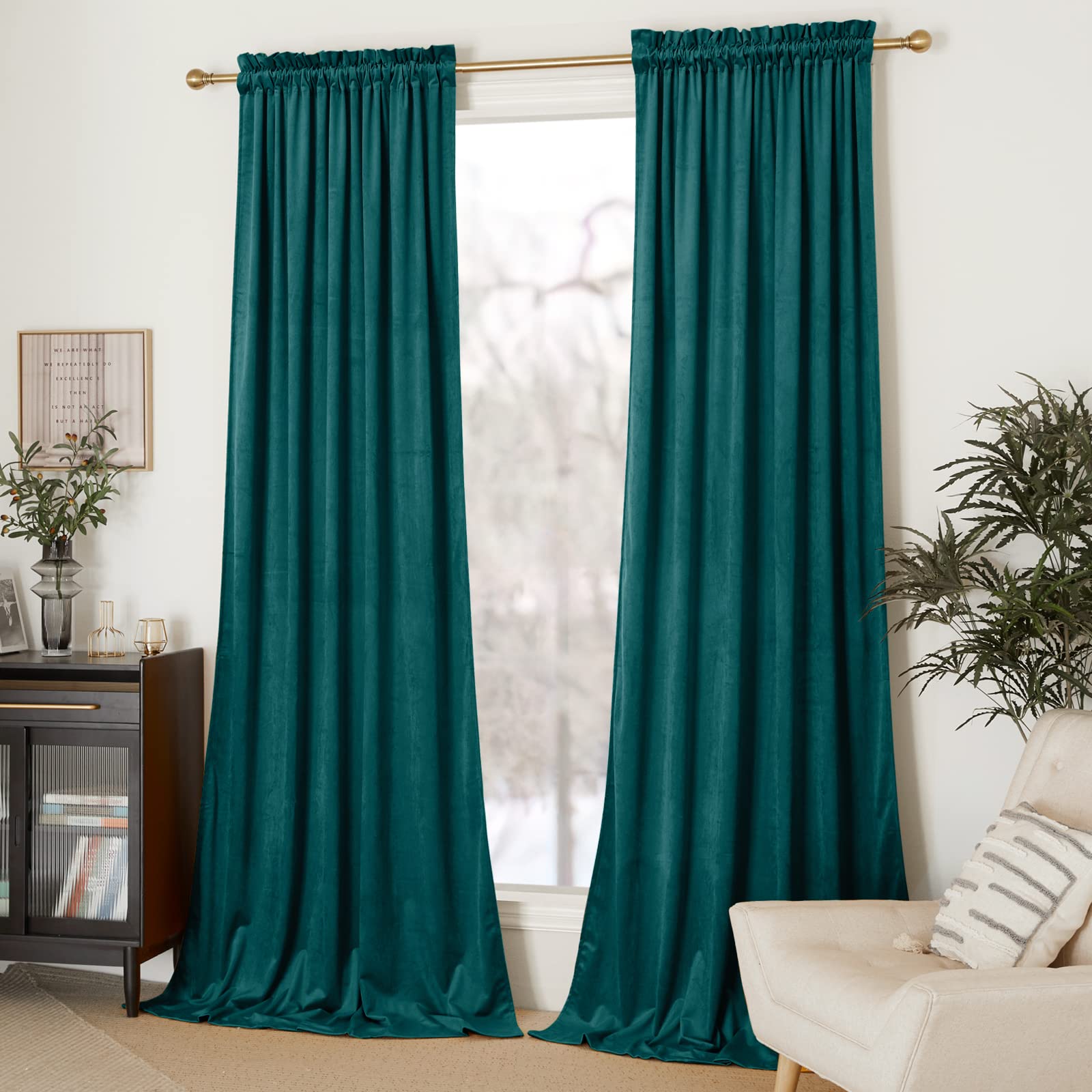 NICETOWN Teal Blackout Curtains for Living Room & Bedroom - 52x96 Inch Rod Pocket Window Drapes (2 Panels) - Light Blocking & Privacy Enhancing for Home, Office & Guest Room