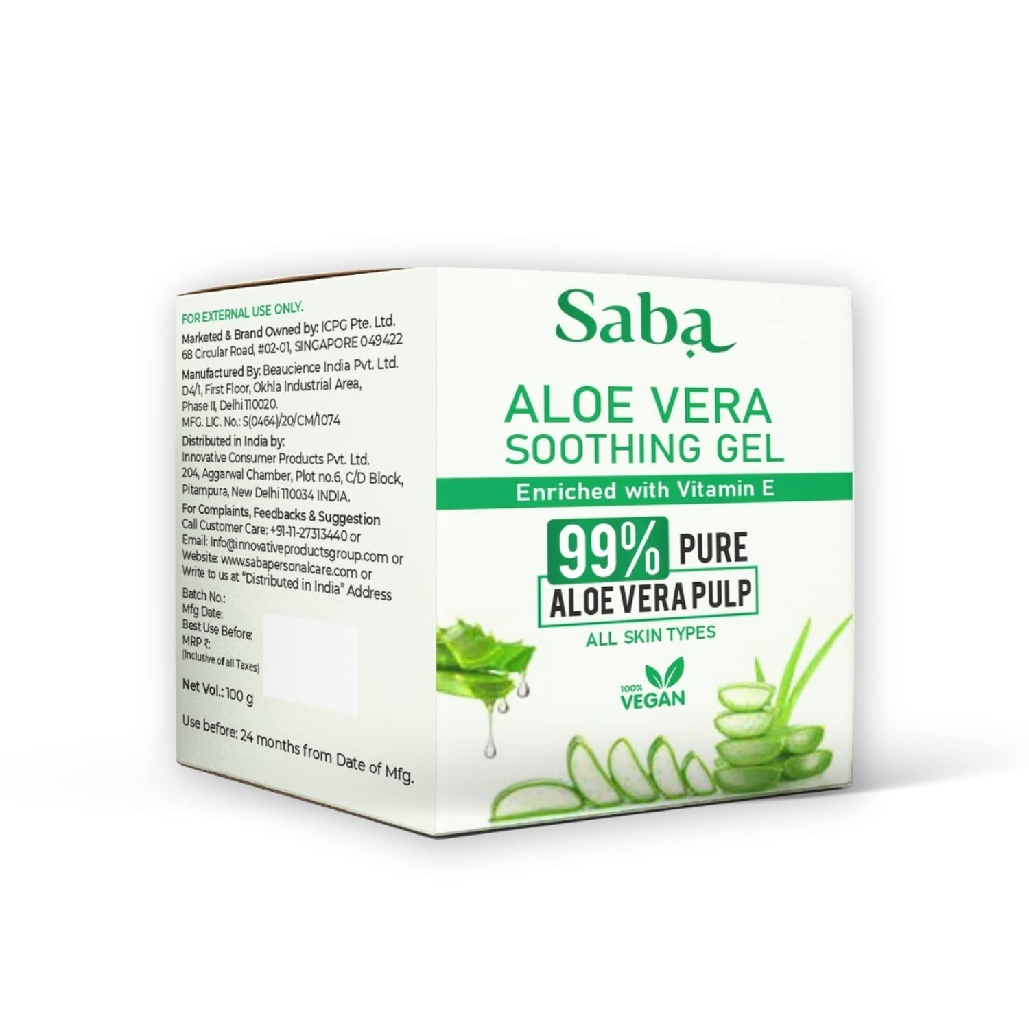 Pure Aloe Vera Gel with Vitamin E for Acne & Scar Treatment - Hydrating Moisturizer for Glowing Skin, After Sun Care, Hair Mask & Natural Face Care - 100g for Daily Skincare & Sunburn Relief