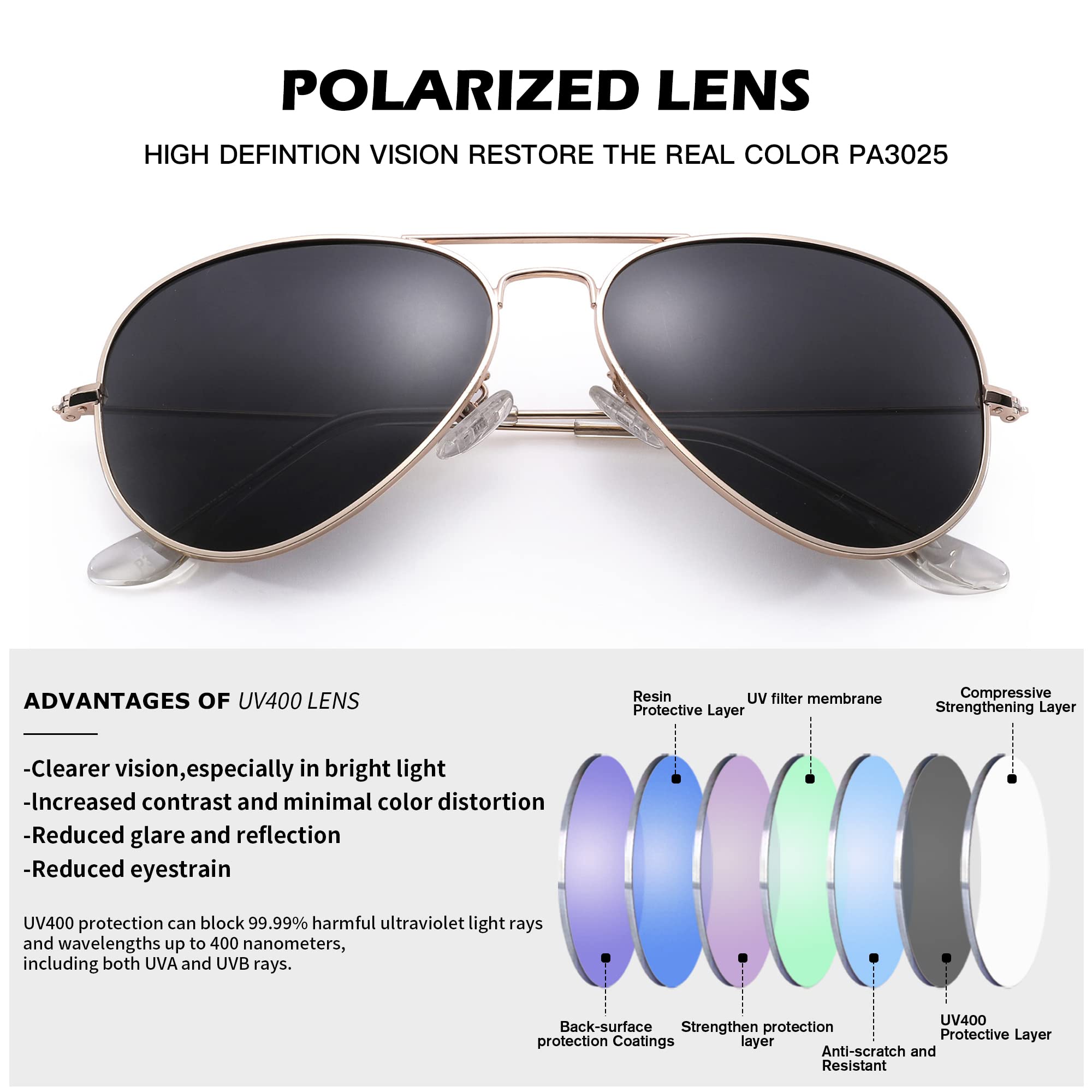 Pro Acme Aviator Sunglasses for Men & Women - Classic Polarized UV400 Protection - Perfect for Driving, Travel & Outdoor Activities