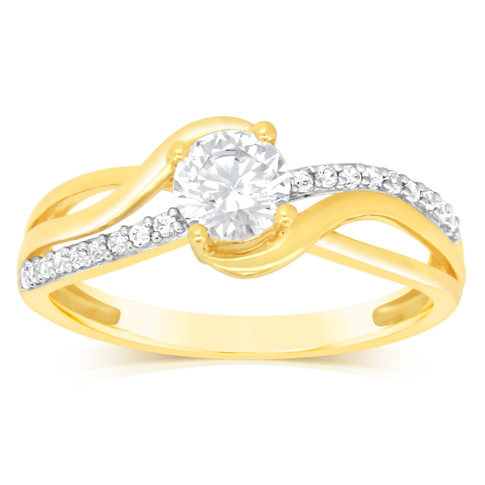 9ct Yellow Gold 19 Cubic Zirconia Ring for Women - Elegant Fashion Jewelry Gift for Anniversary, Engagement & Special Occasions