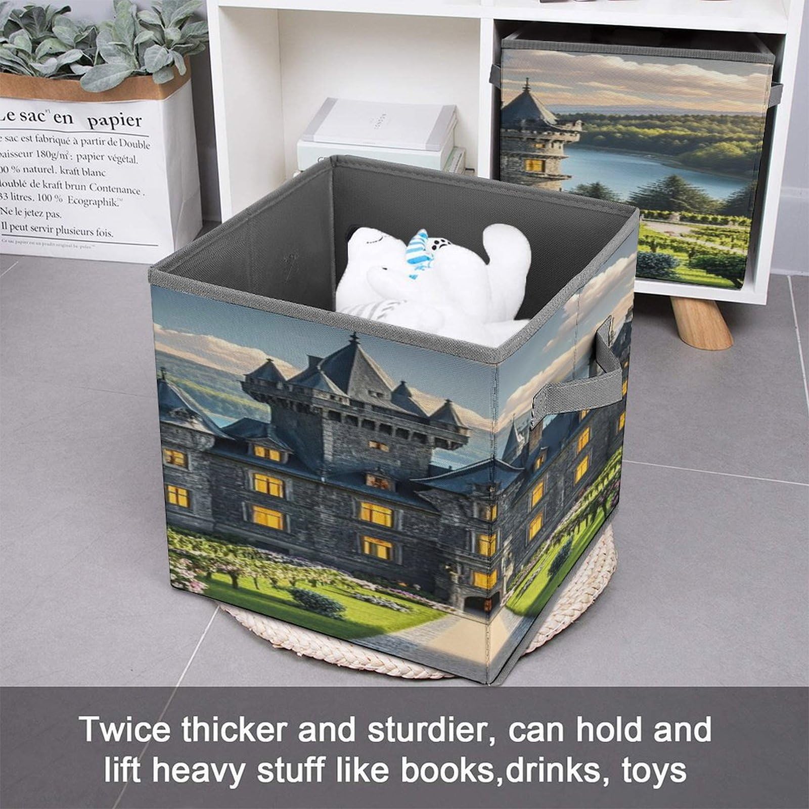 Collapsible Storage Cubes 10.6x10.6 Inches - Foldable Fabric Bins with Handles for Home Organization, Closet, Nursery & Office | Printed Decorative Storage Baskets (Set of 6) - Space Saving Tower Design for Toys, Books & Laundry