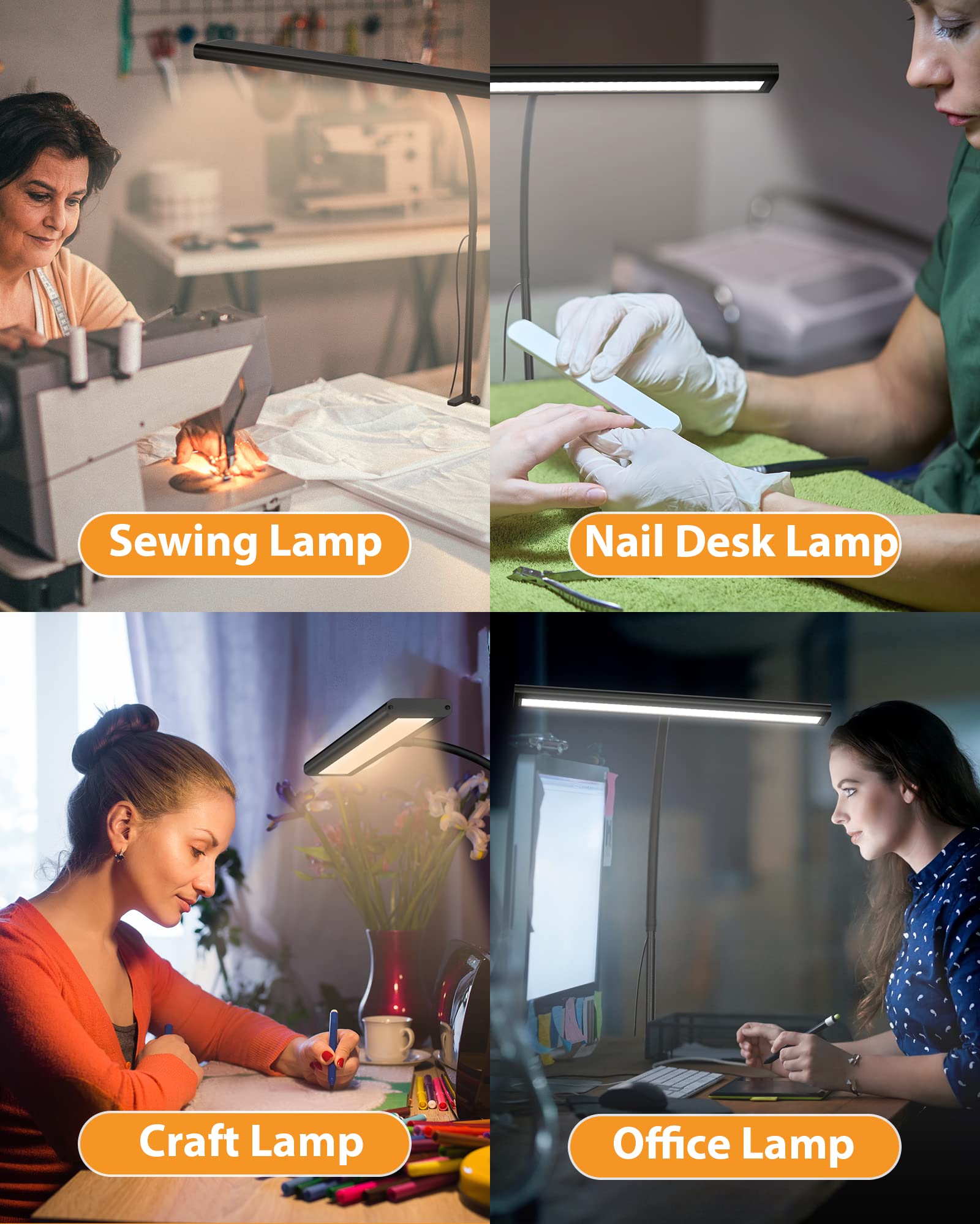 3-Color 10-Brightness Dimmable LED Desk Lamp with USB & Clamp - 160 Eye-Caring LEDs for Home Office, Video Conference, Workbench, Drafting, Crafting, Drawing & Reading