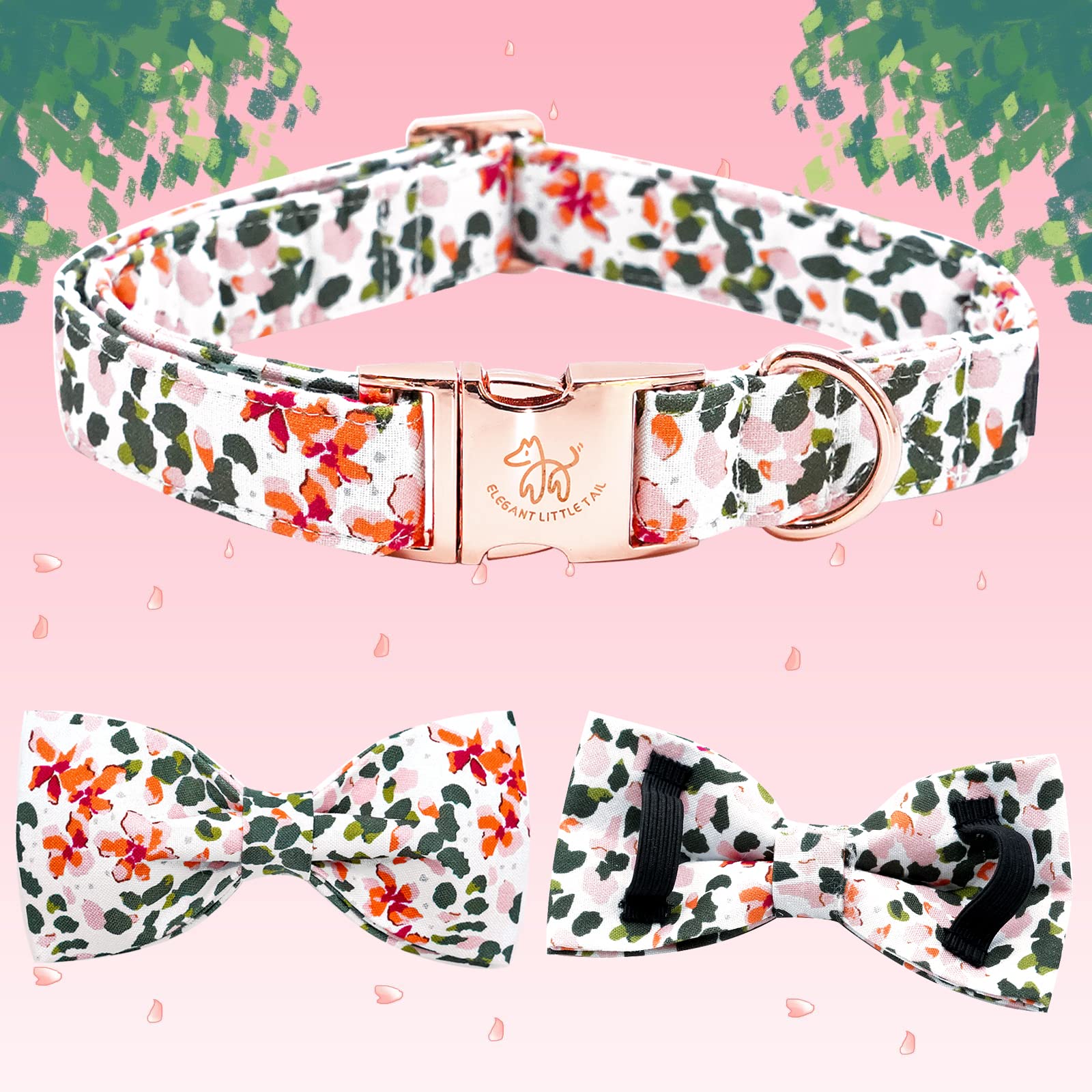 Elegant Adjustable Dog Collar with Bowtie & Spring Flower - Cute Pink Pet Collar for Large Dogs - Perfect for Walks, Parties & Photo Shoots