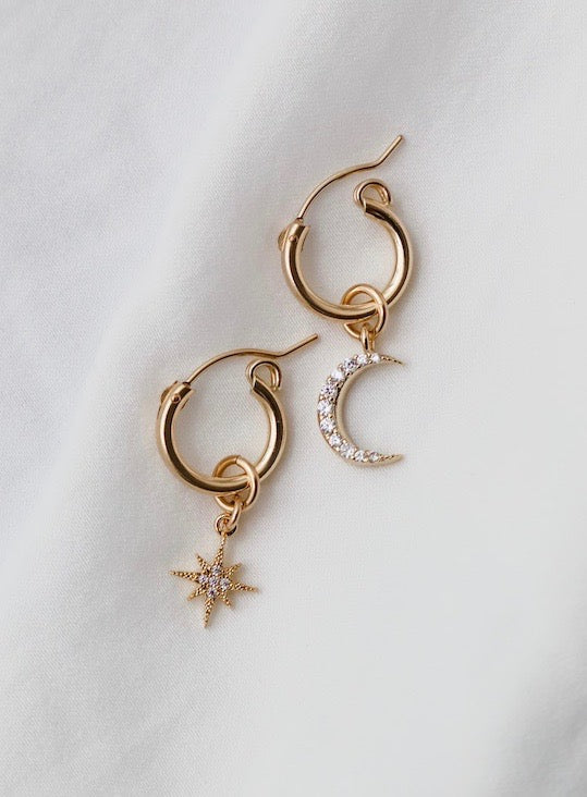 Celestial Star and Moon Hoop Earrings - Dainty Gold Hoops for Women, Trendy Celestial Jewelry for Everyday Wear, Perfect for Parties and Gifts