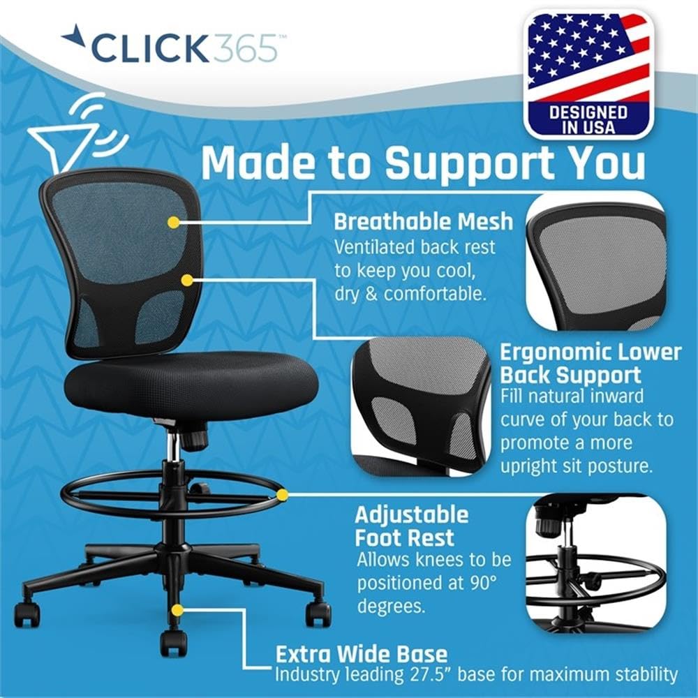 Ergonomic Mesh Office Chair with Lumbar Support - Adjustable Mid Back Task Chair with Extra Padded Seat (Black) - Perfect for Home Office, Gaming & Workspace Comfort