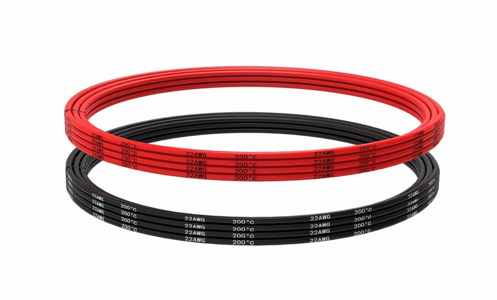 22 AWG Silicone Electrical Wire - 20 Feet (10ft Black + 10ft Red) Flexible Tinned Copper Wire for Fast Soldering - Ideal for DIY Electronics, RC Models, and Automotive Wiring Projects