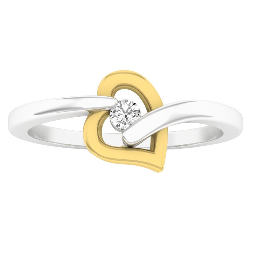 0.06 Cttw Round White Diamond Heart Promise Ring for Women - 10K White & Yellow Gold - Elegant Gift for Valentine's Day, Anniversary & Engagement